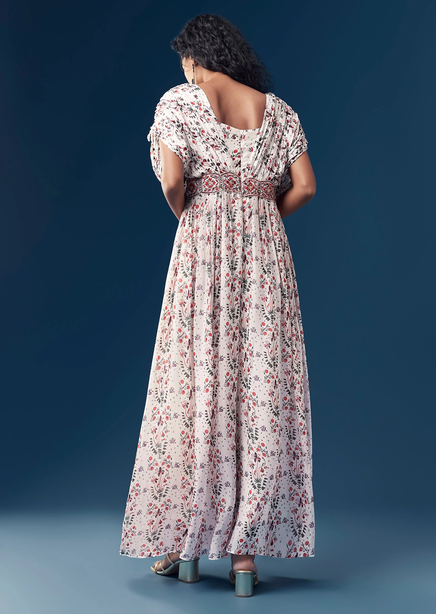 White Chinon Printed and Embroidered Jumpsuit - Image 5
