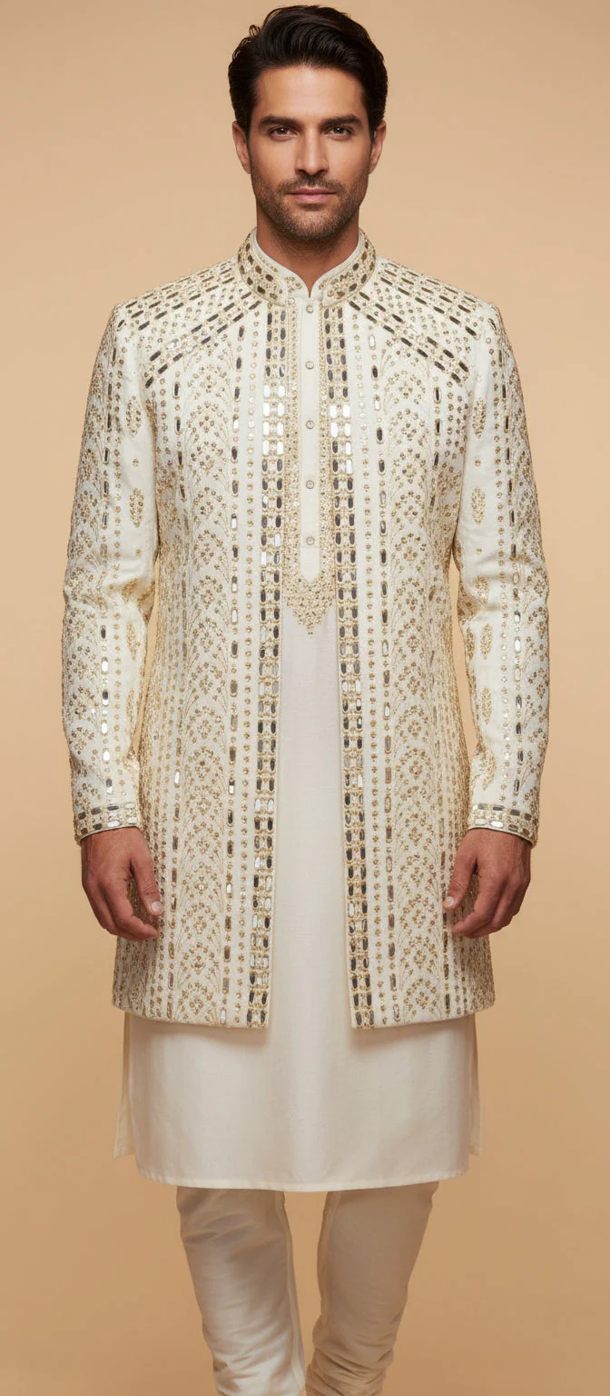 White Classic Sherwani - Image 2