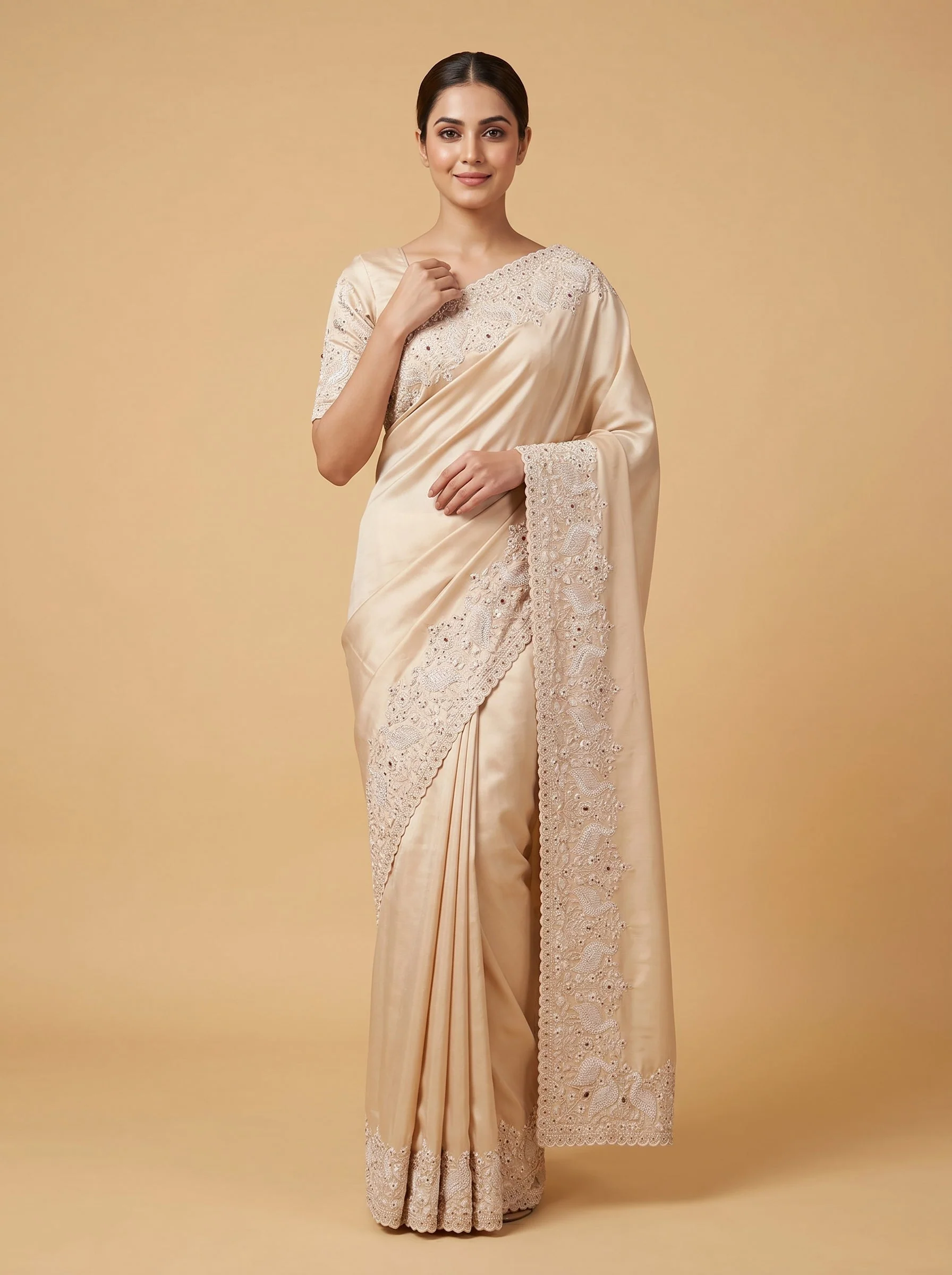 White Clean Finish Embroidered Saree
