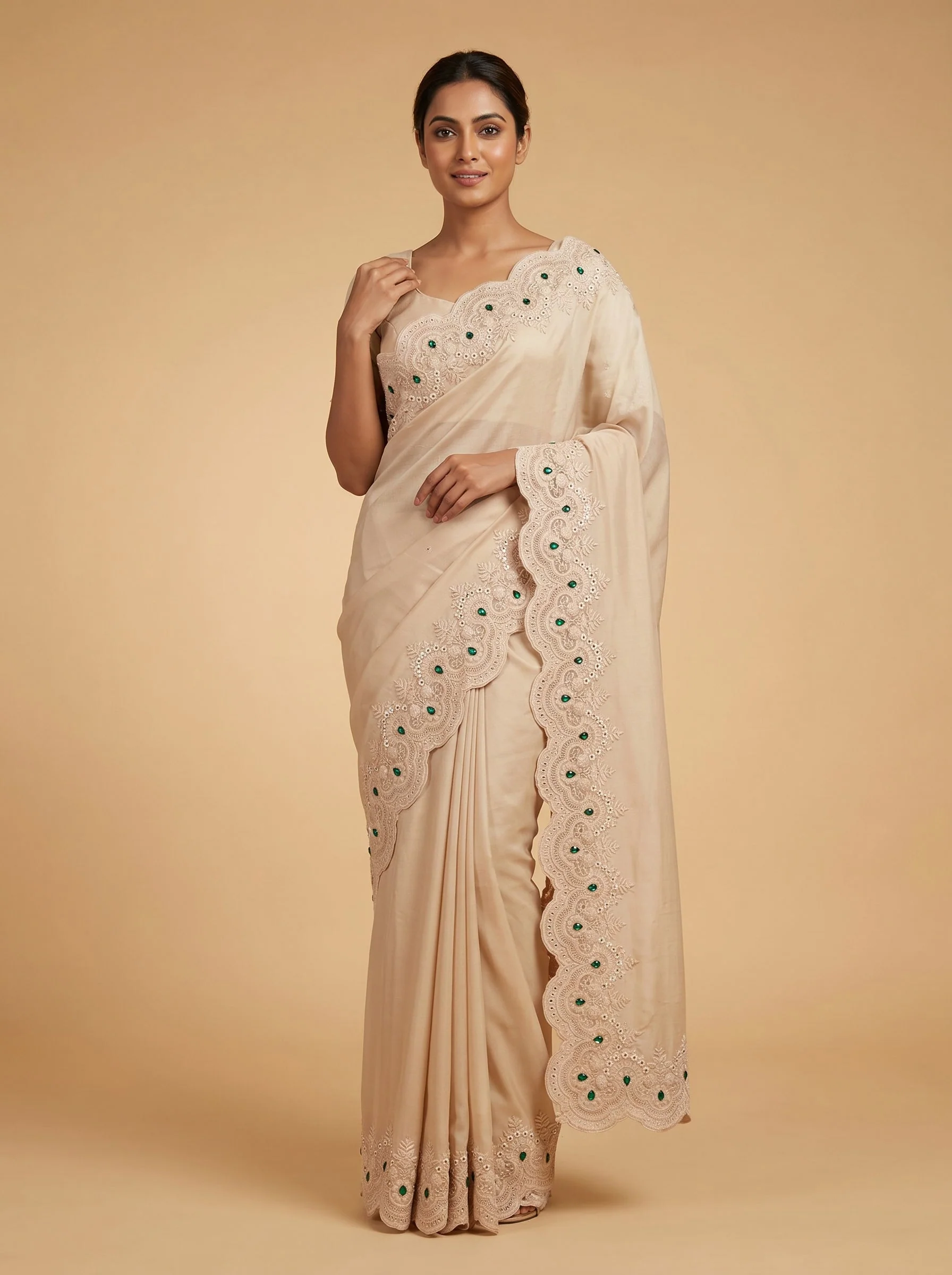 White Crisp Detail Embroidered Saree