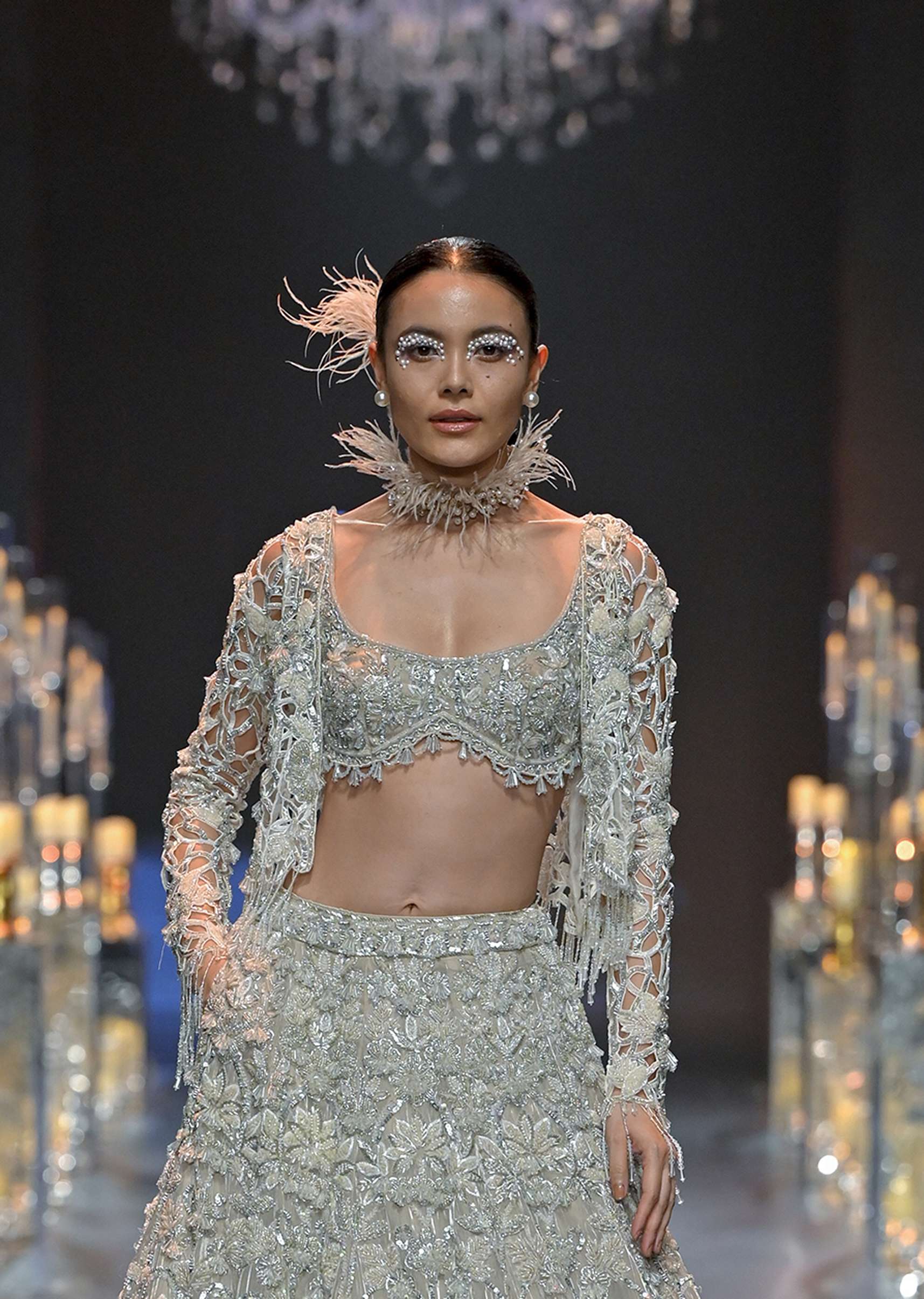 White Crystal Embellished Lehenga Set - Image 2