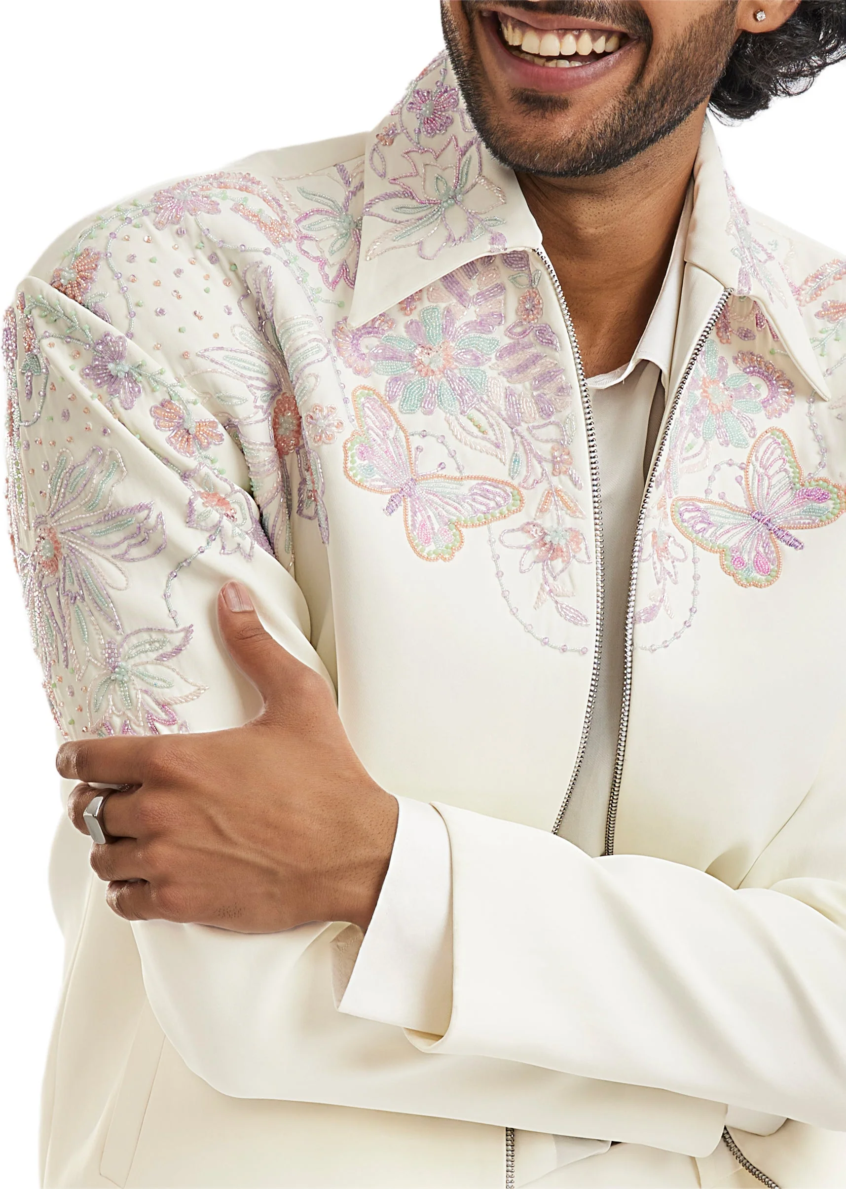 White Embroidered Bomber Jacket Set - Image 3