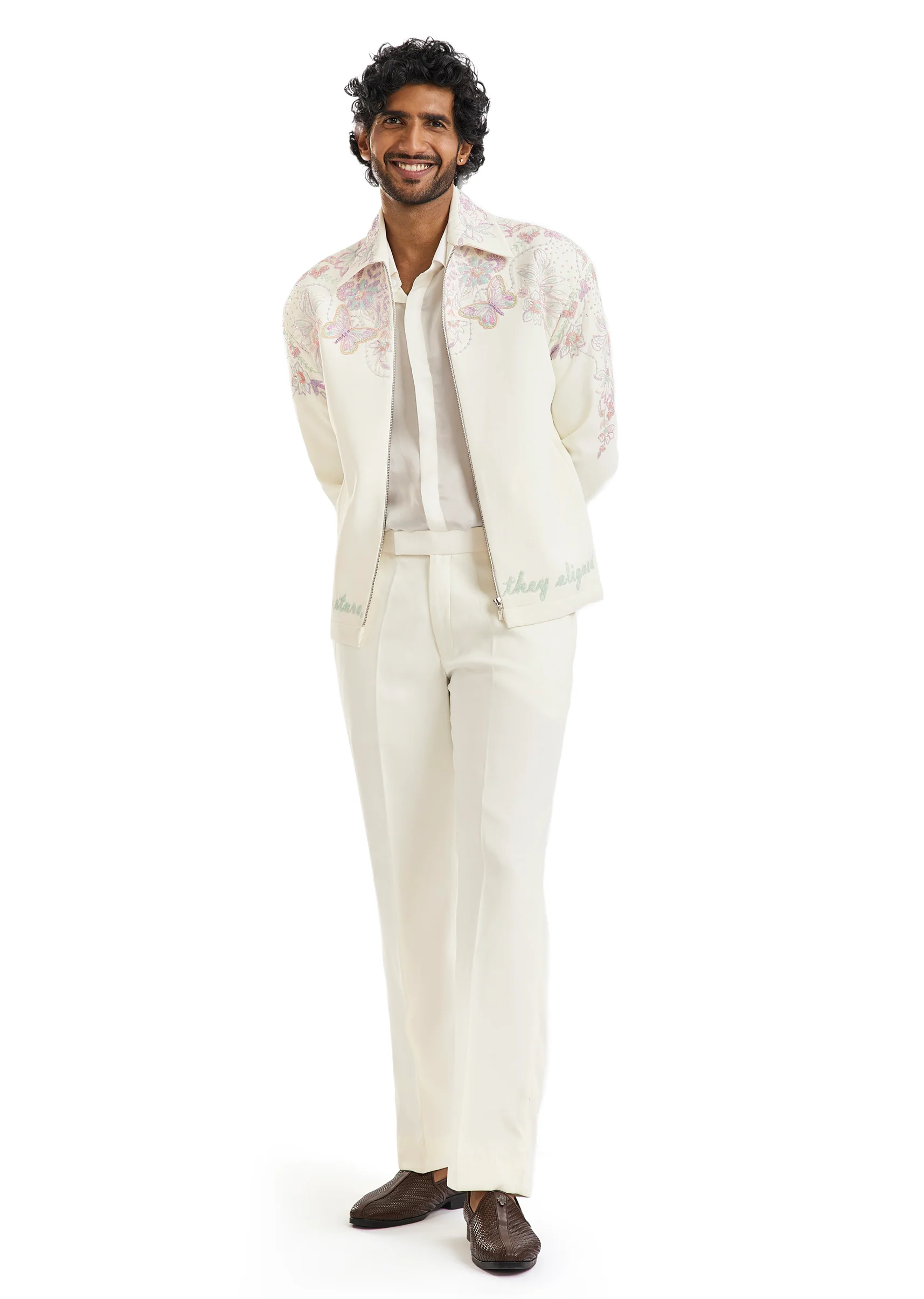 White Embroidered Bomber Jacket Set - Image 4