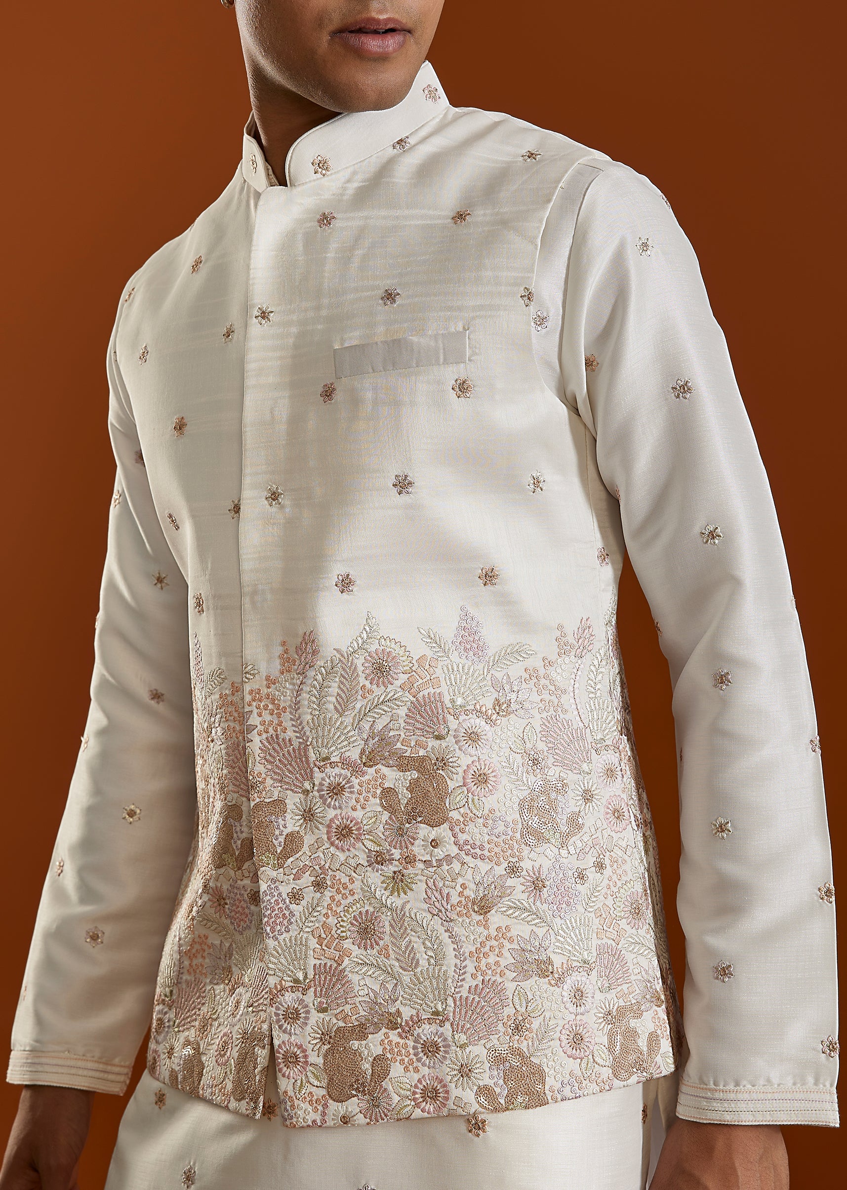 White Embroidered Kurta Jacket Set - Image 2