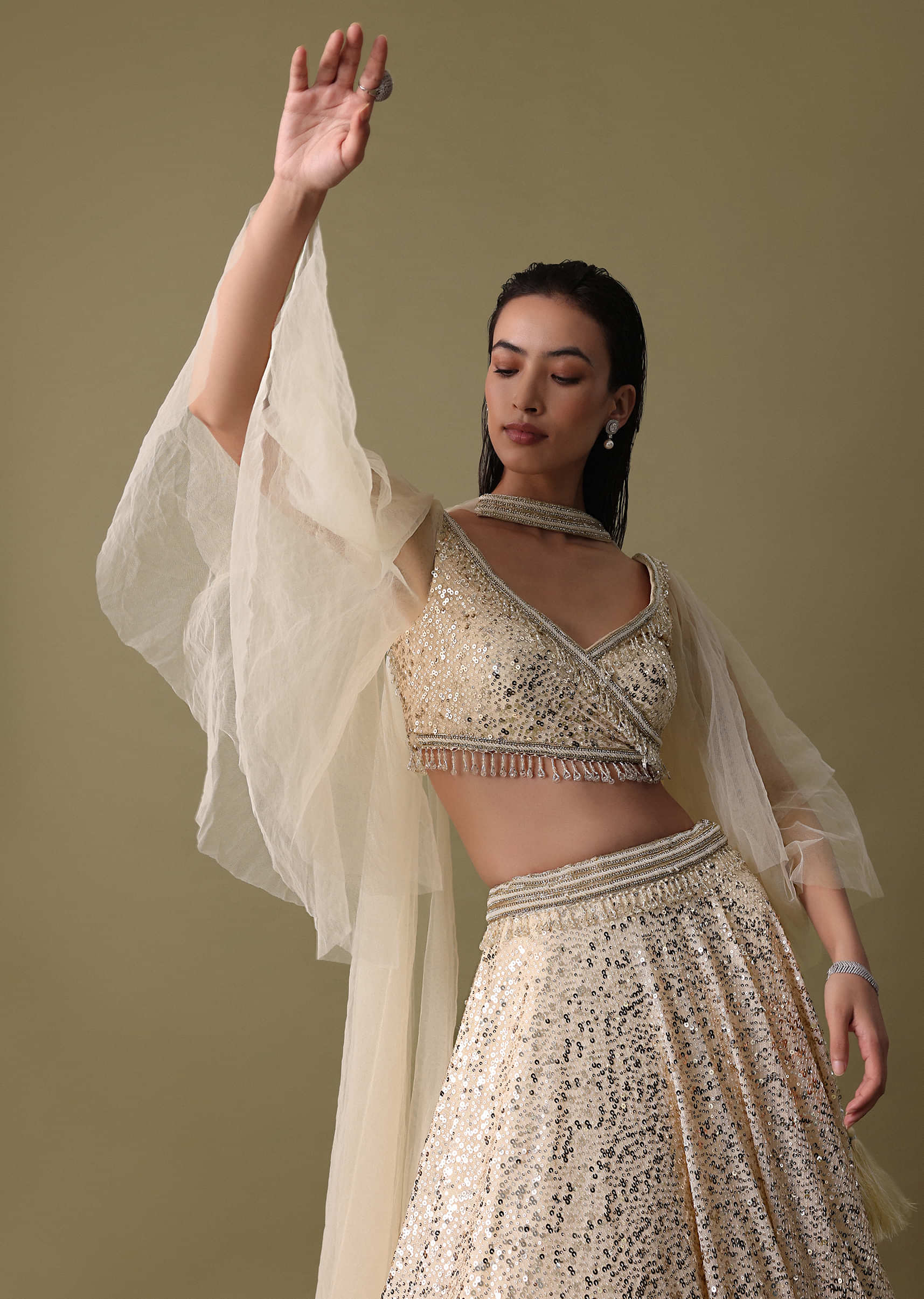 White Embroidered Lehenga And Blouse With Dupatta - Image 3
