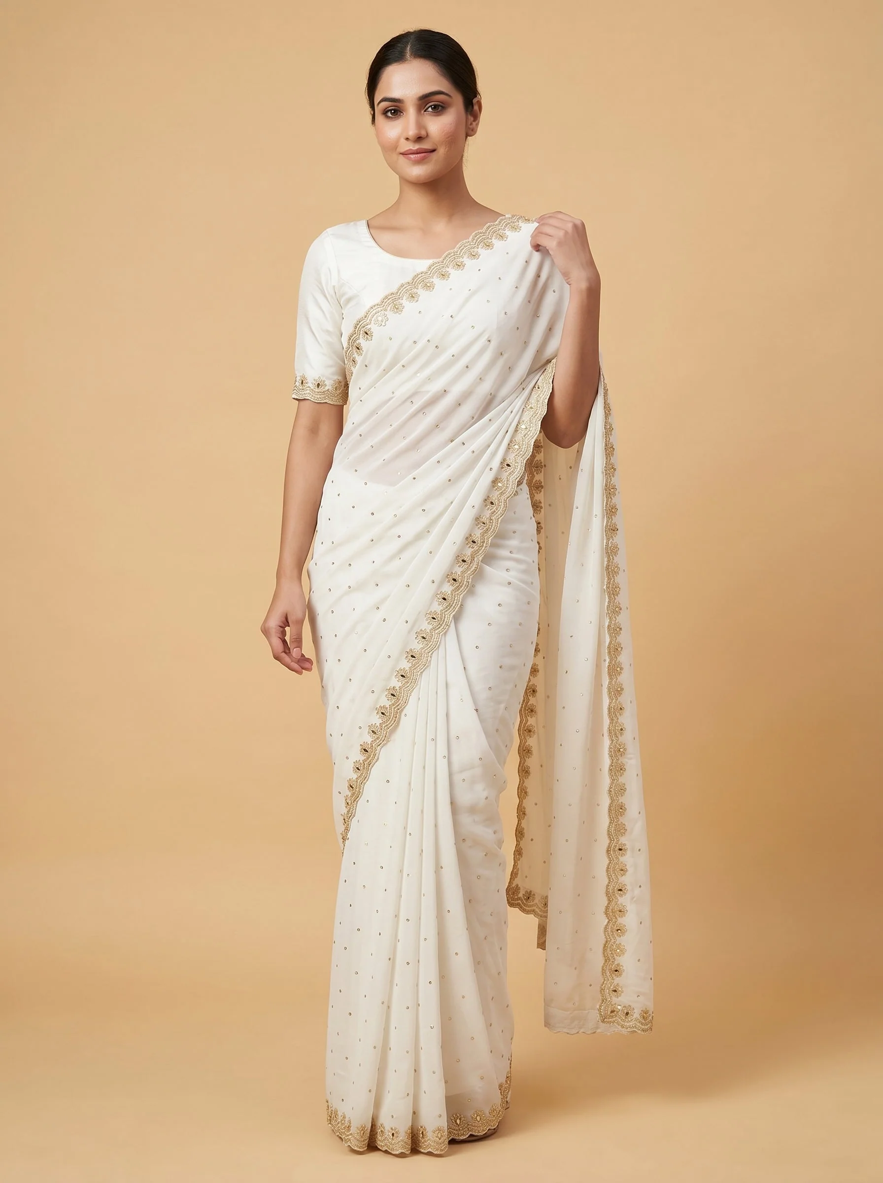 White Embroidered Saree