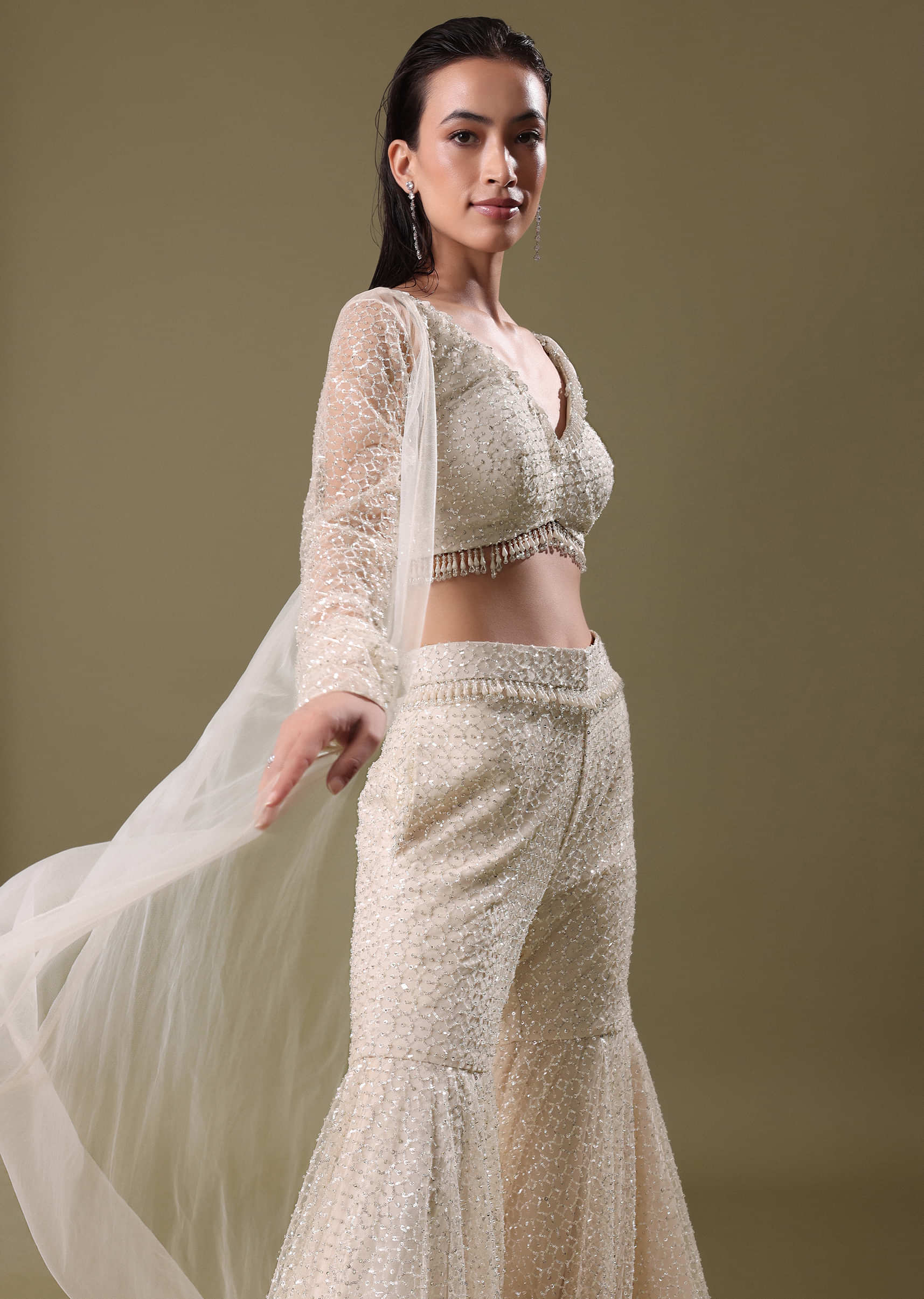 White Embroidered Sharara And Jacket - Image 4