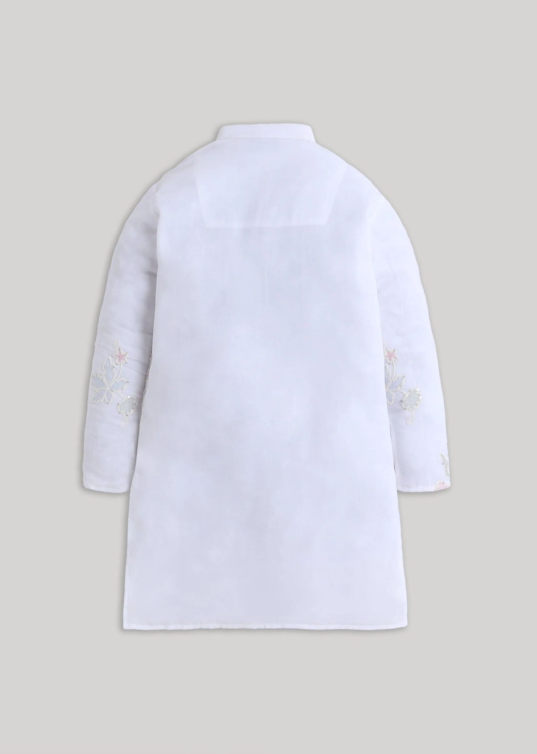 White Gold Kurta Set With Embroidery And Sequin Highlights - Image 3