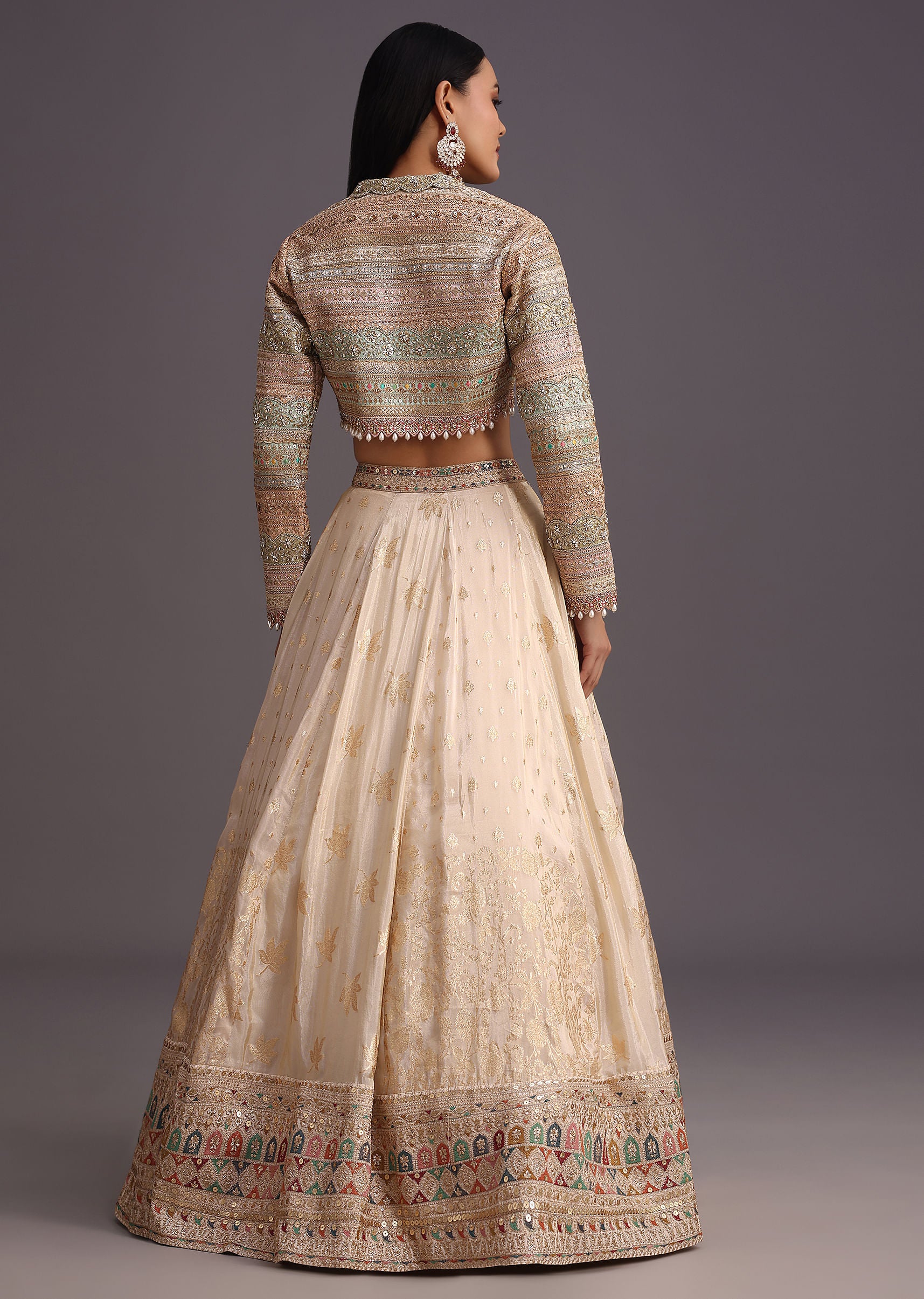 White Gotta Work Choli With Banarasi Weave Lehenga - Image 5