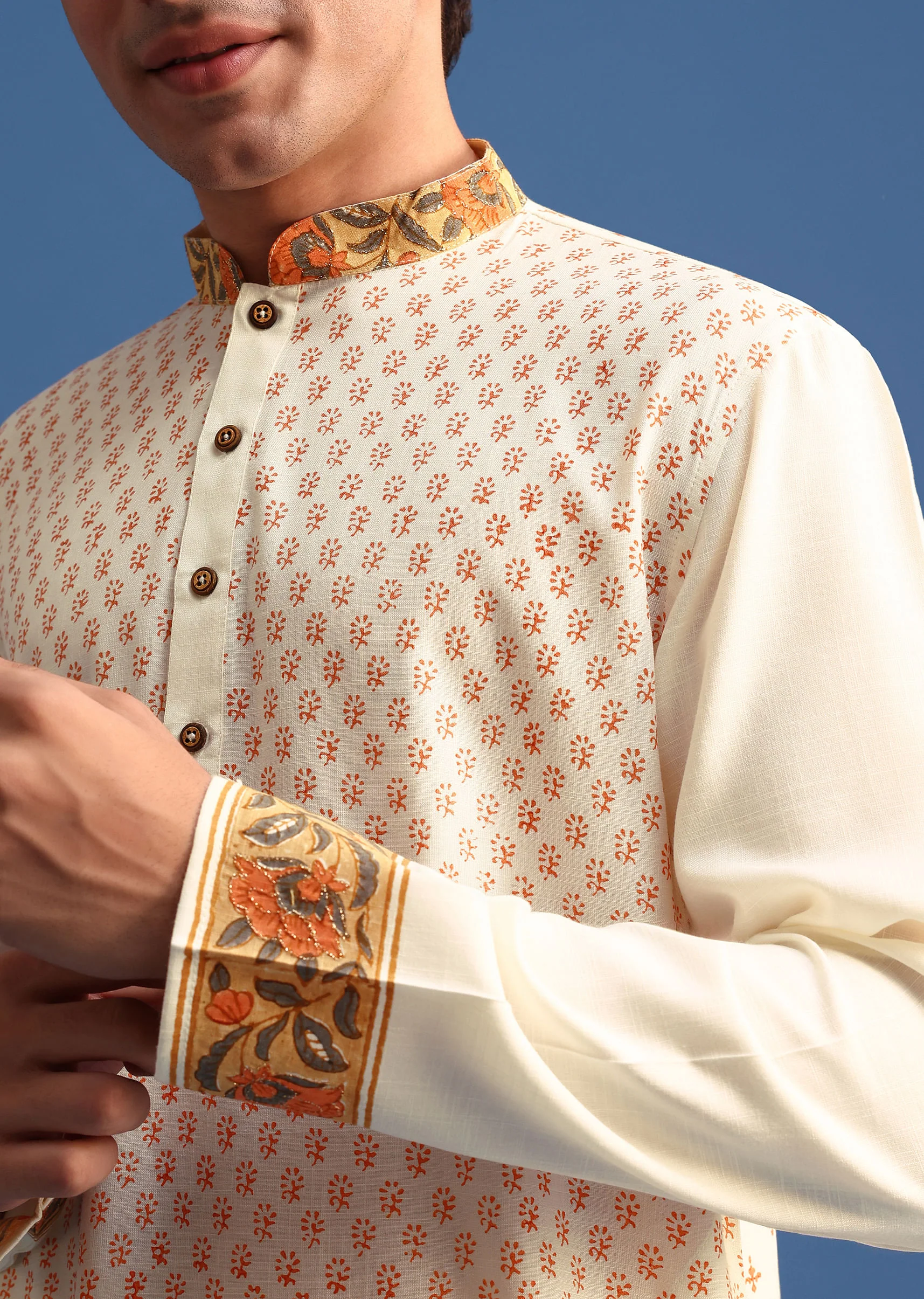 White Hand Block Printed Kurta Set - Image 2
