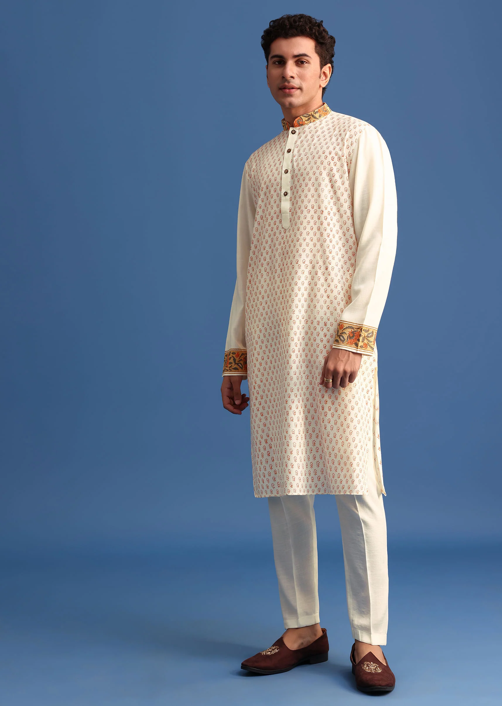 White Hand Block Printed Kurta Set - Image 3