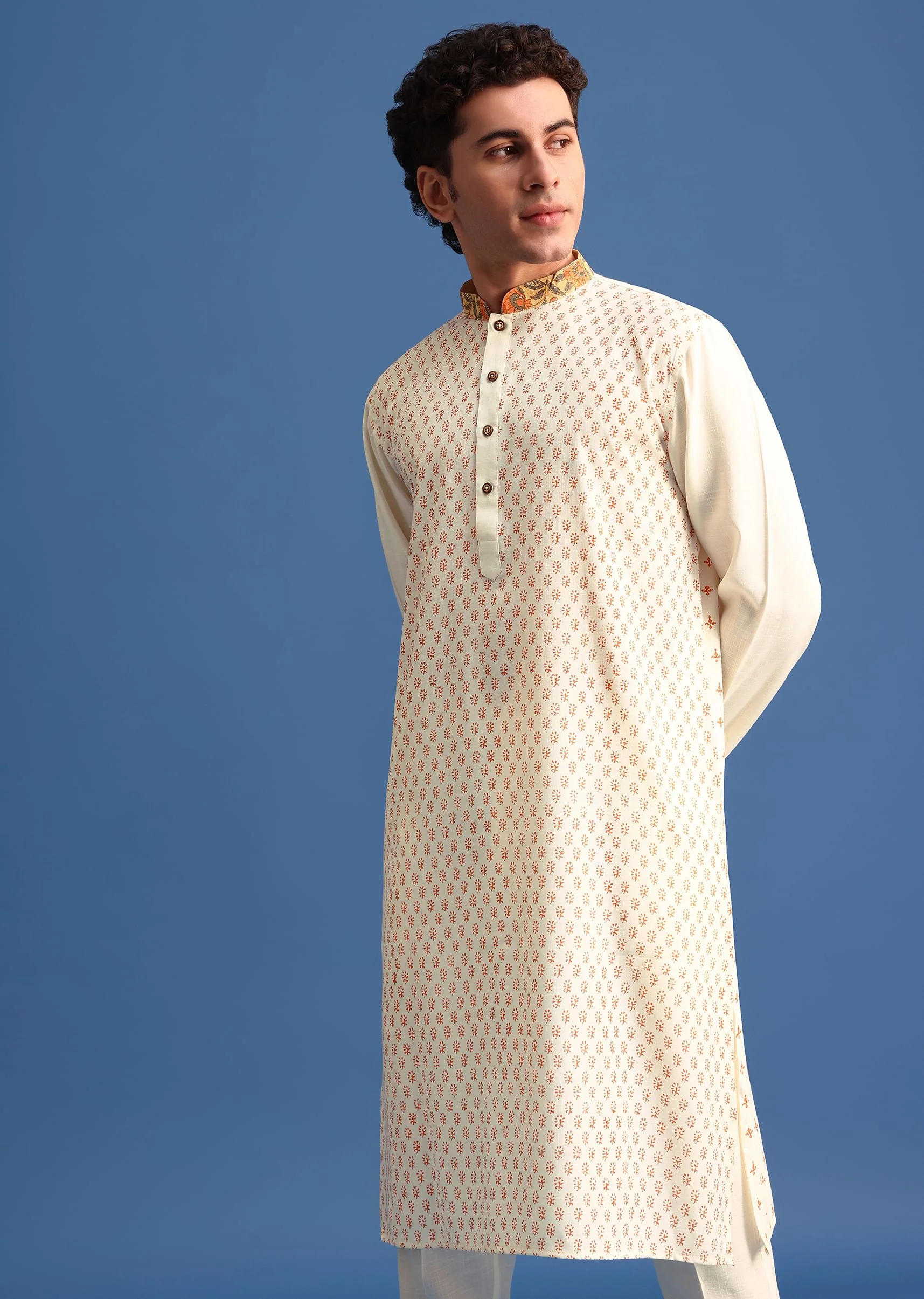 White Hand Block Printed Kurta Set - Image 4
