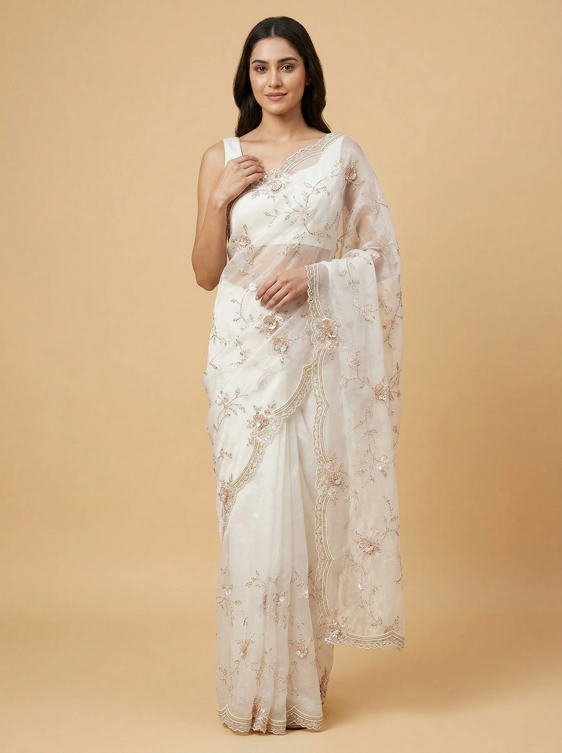 White Illuminated Embroidered Saree
