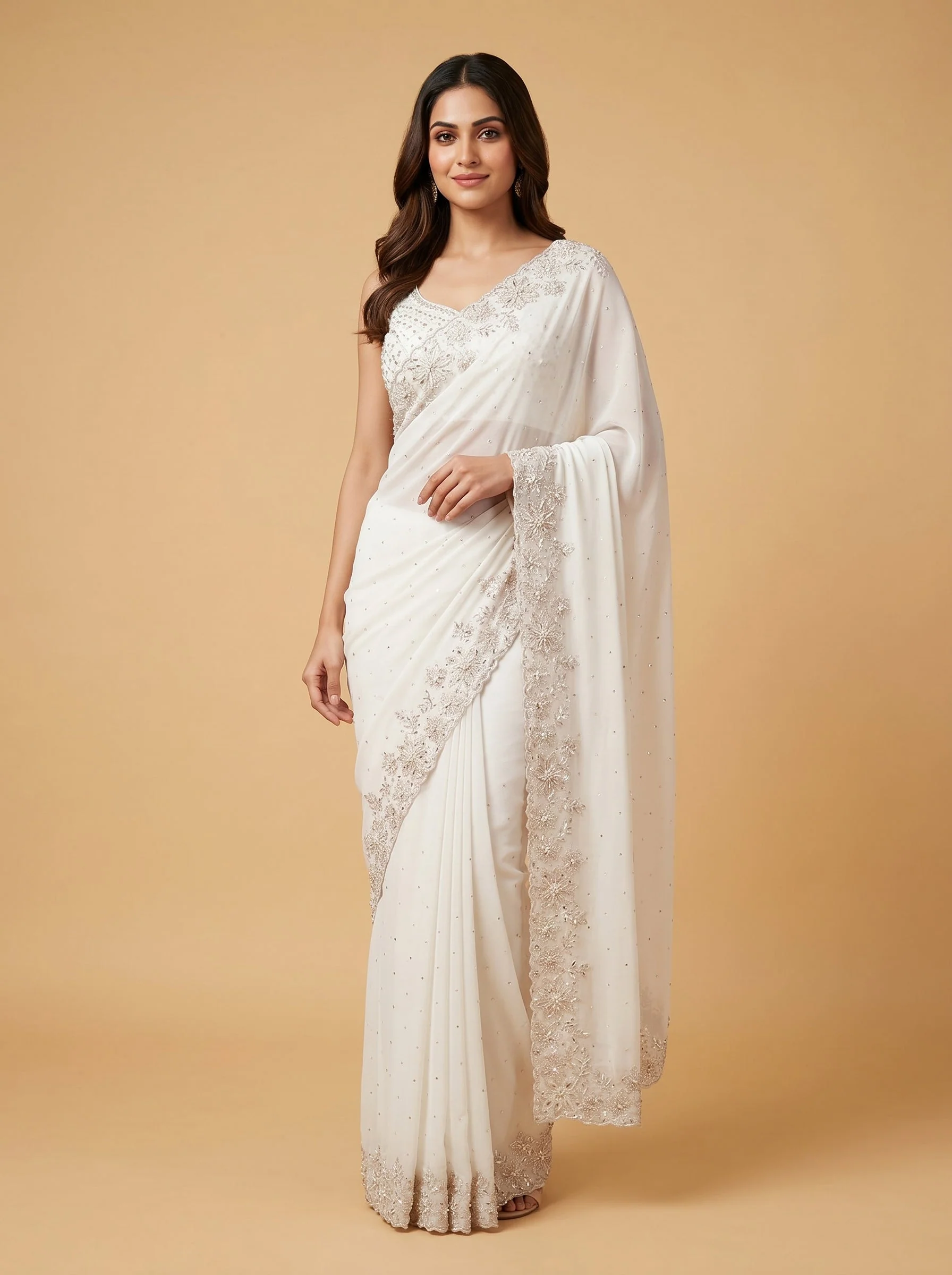 White Ivory Bloom Embroidered Saree