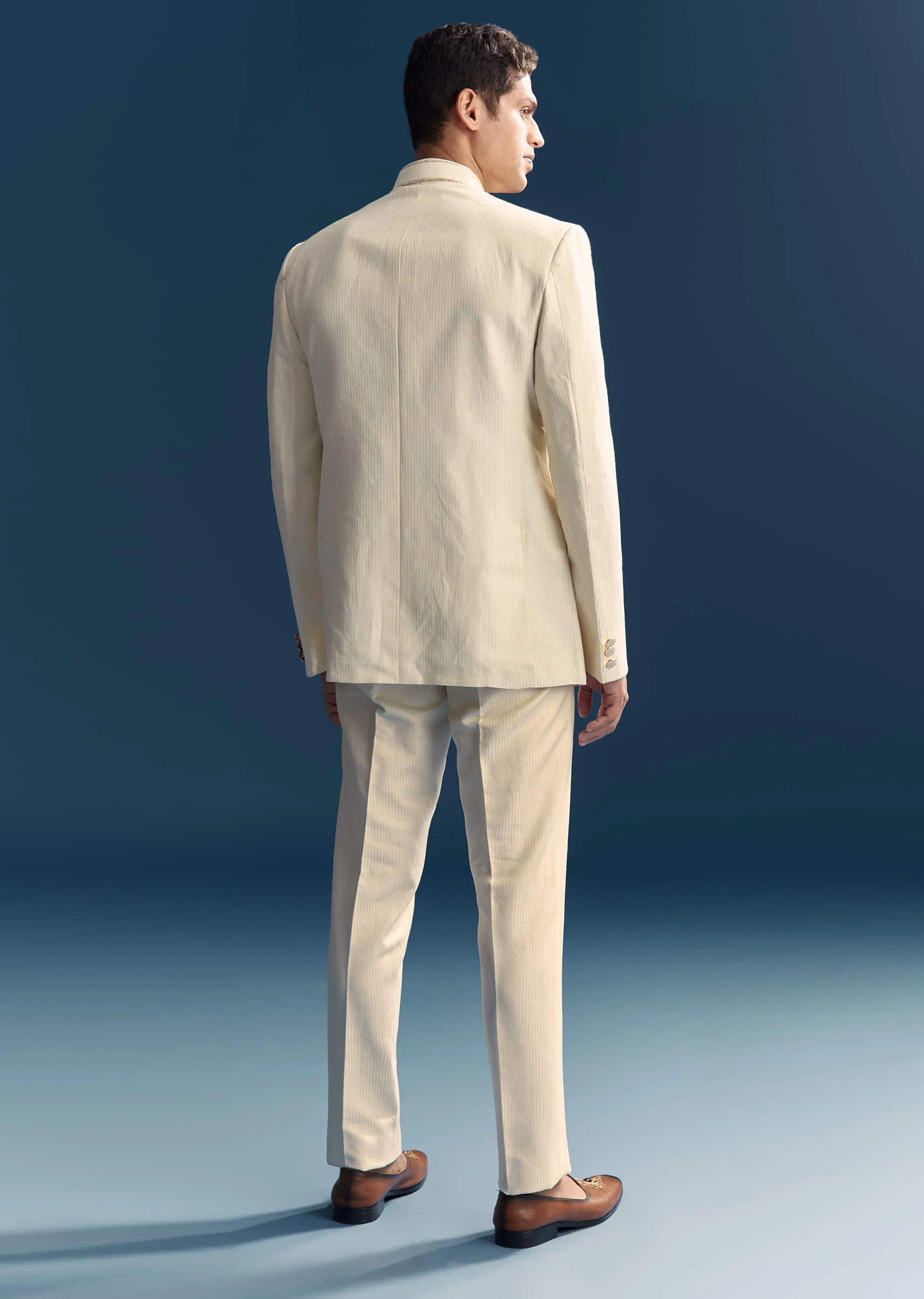 White Jacquard Jodhpuri Suit For Men With Hand Embroidery - Image 5