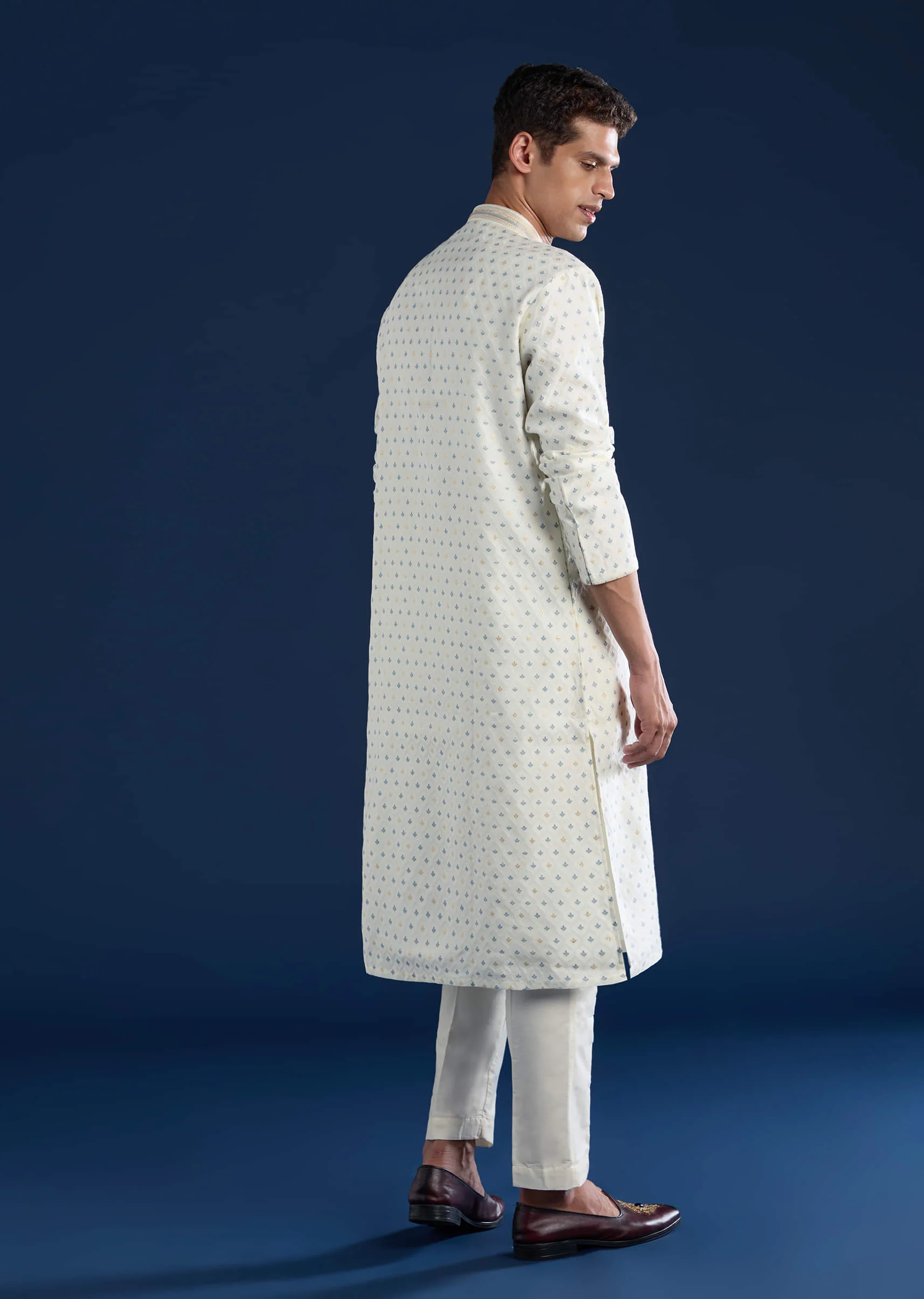 White Jacquard Kurta Set - Image 5
