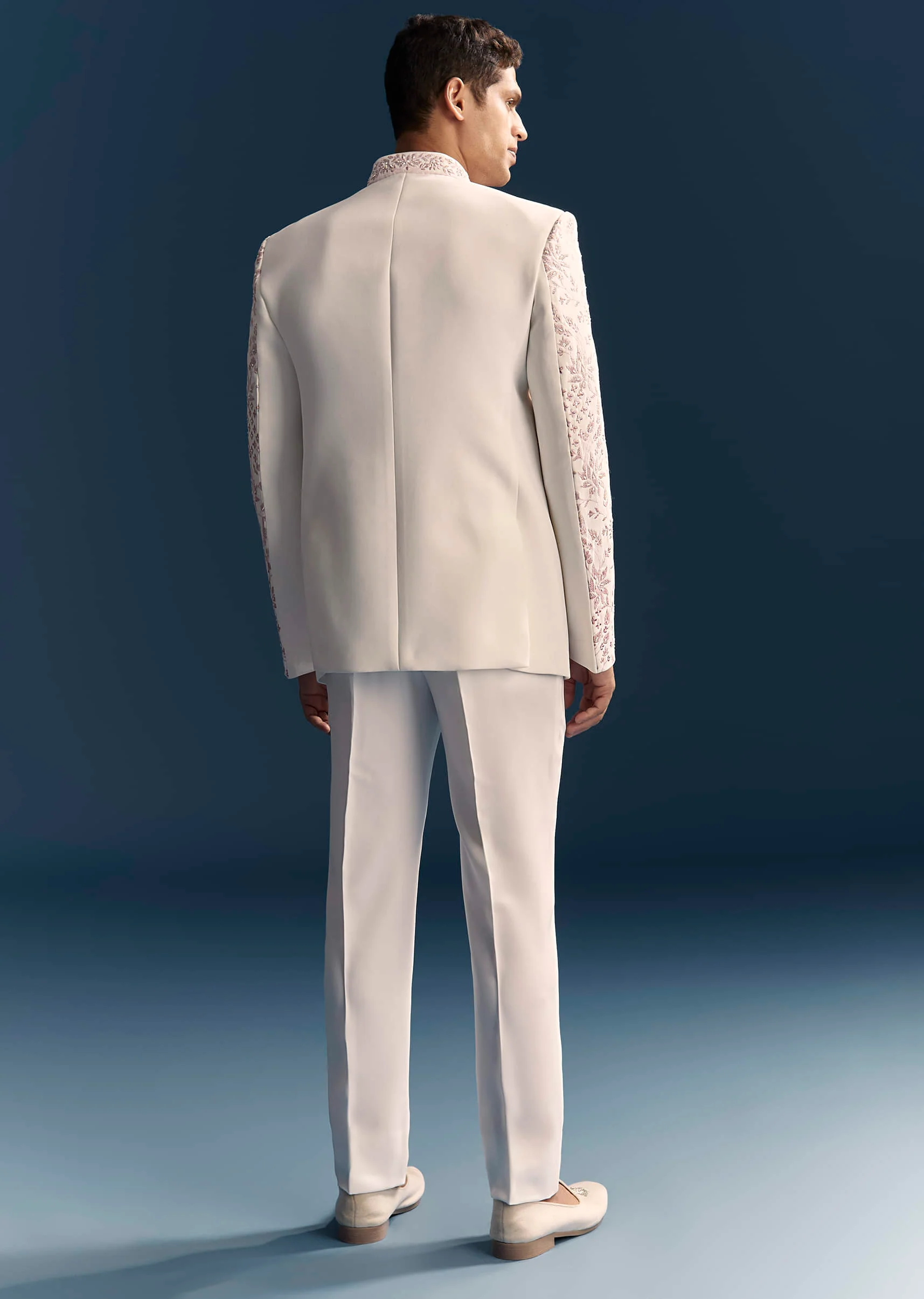 White Jodhpuri Suit For Men With Thread And Moti Embroidery - Image 3