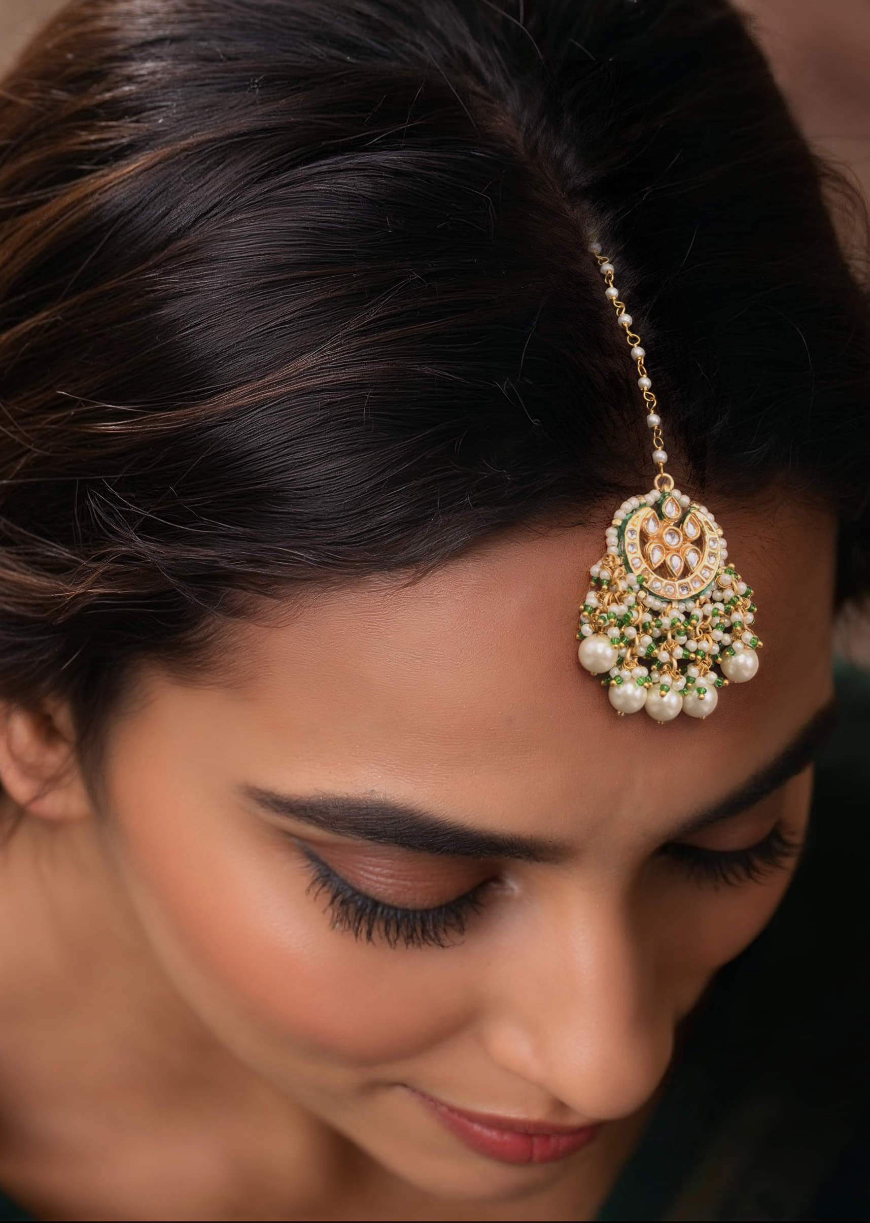 White Kundan Bead Drop Maangtikka