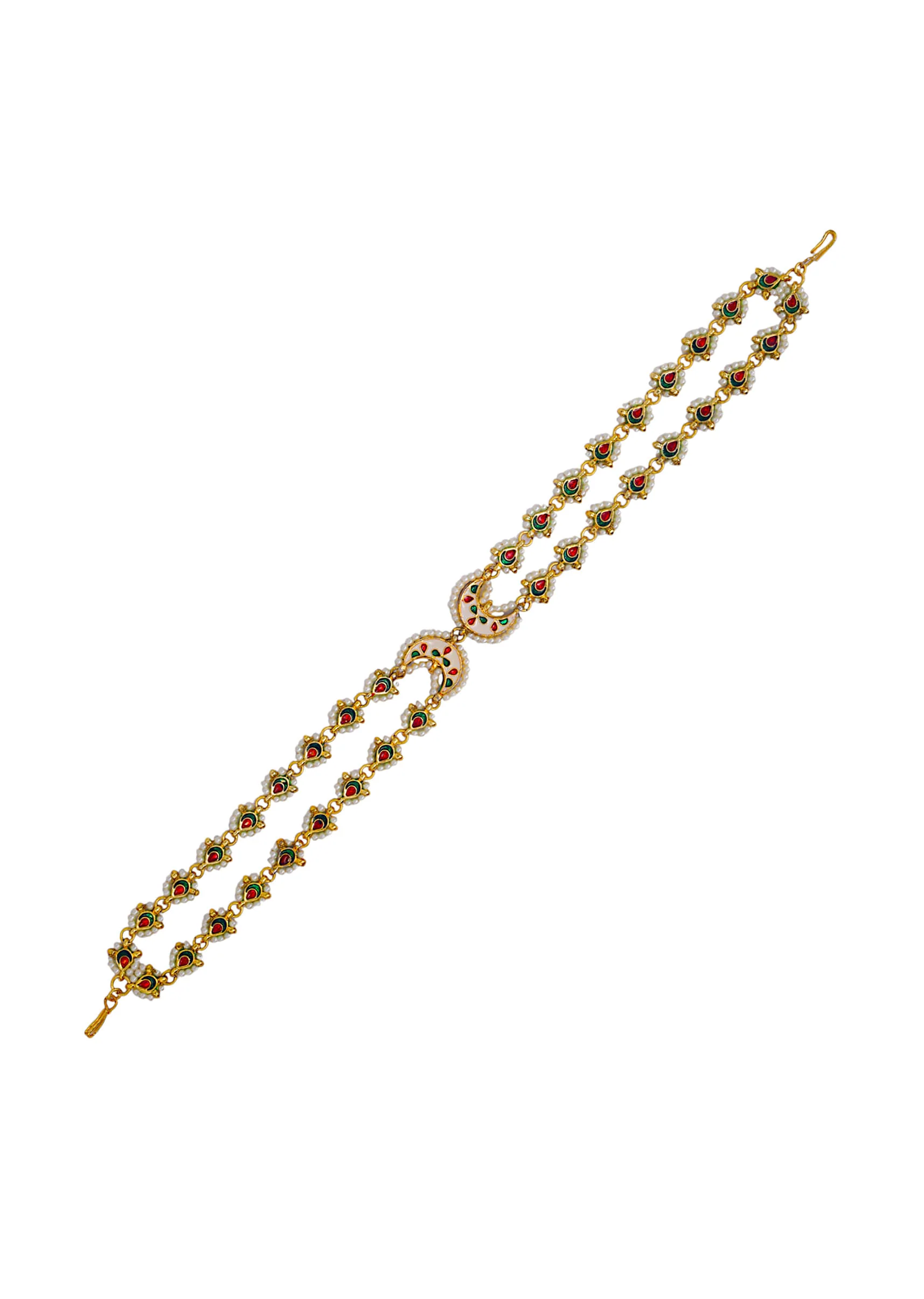 White Kundan Crescent Motif Mathapatti - Image 2