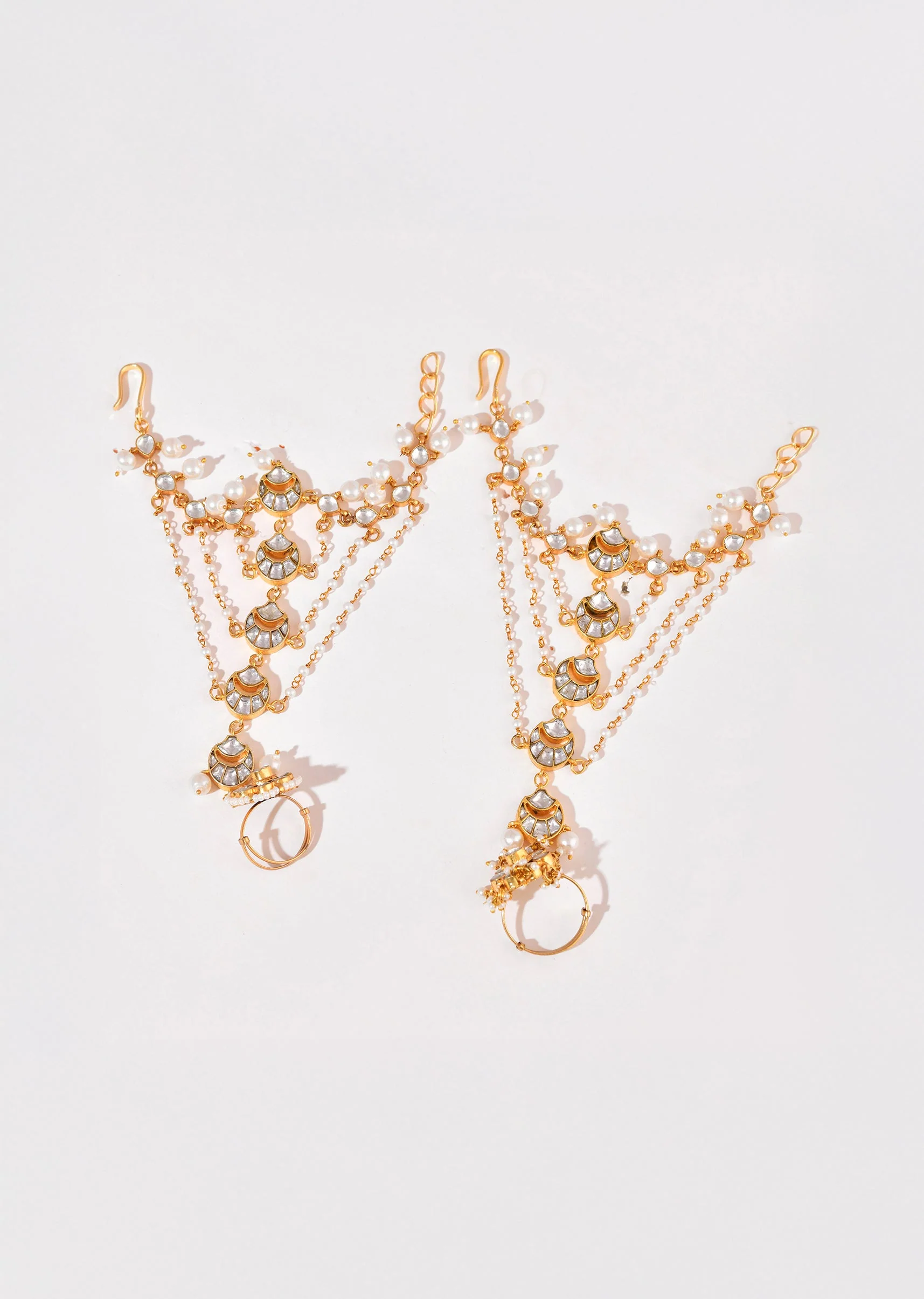 White Kundan Pendant Hathphool Set - Image 2