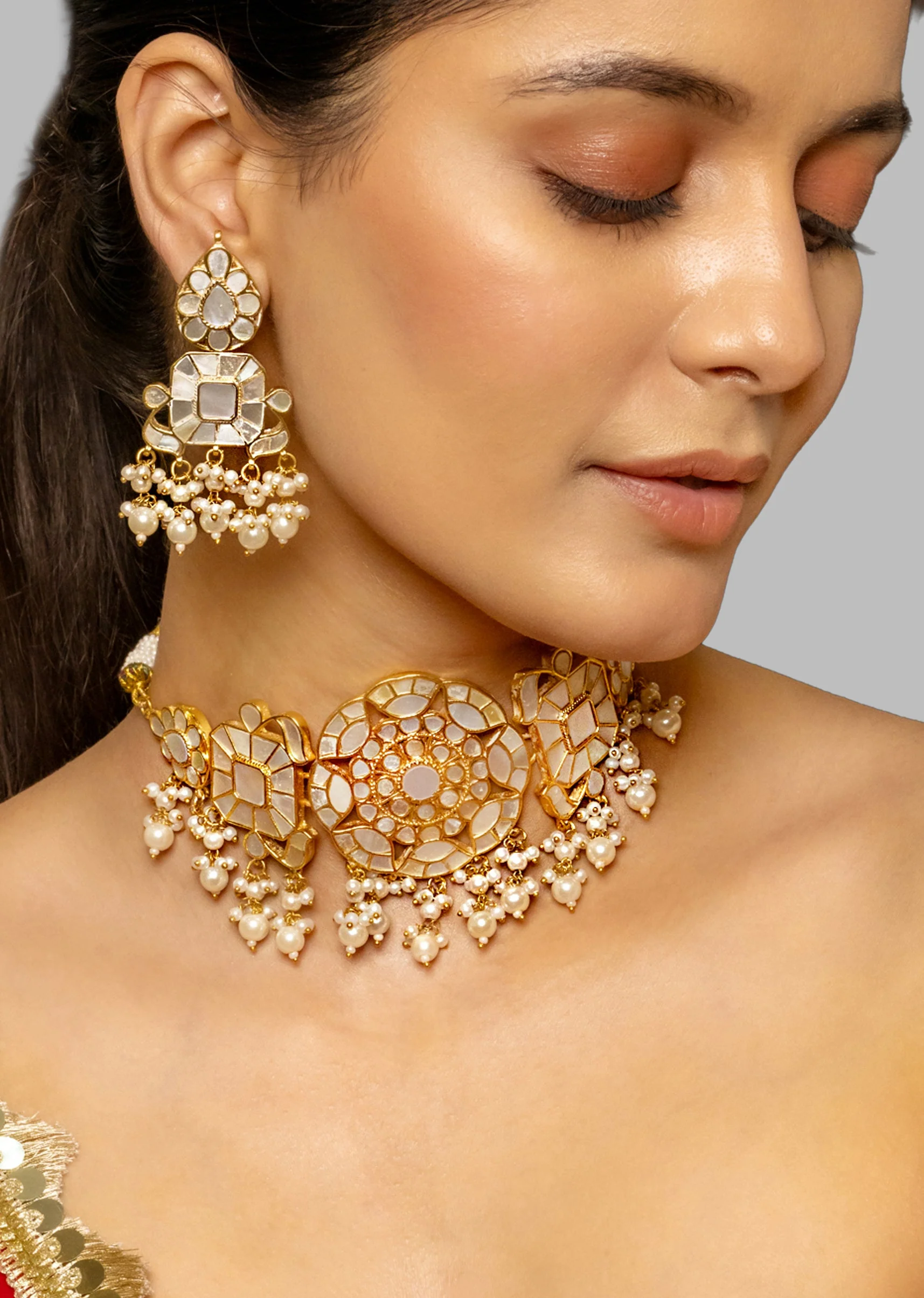 White Kundan Polki Statement Choker Set