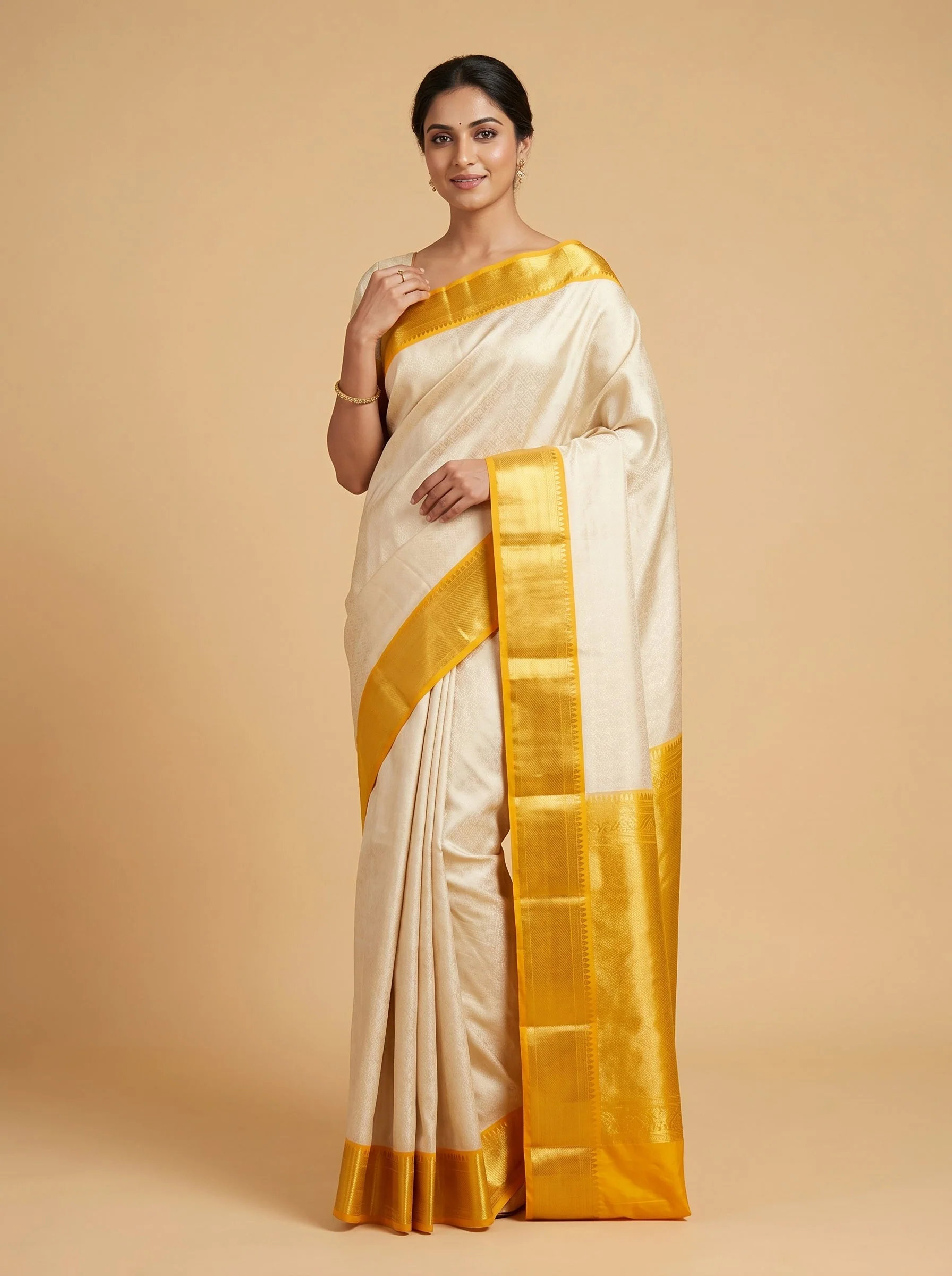White Mustard Fusion Handloom Saree