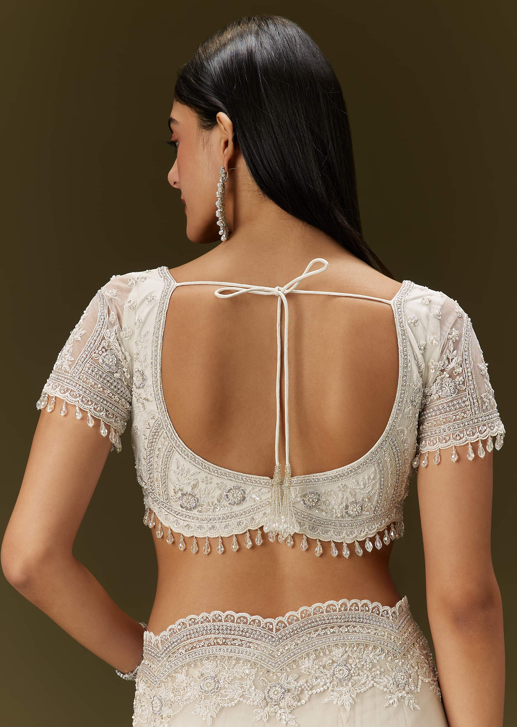 White Net Saree With All Over Embroidery - Image 8
