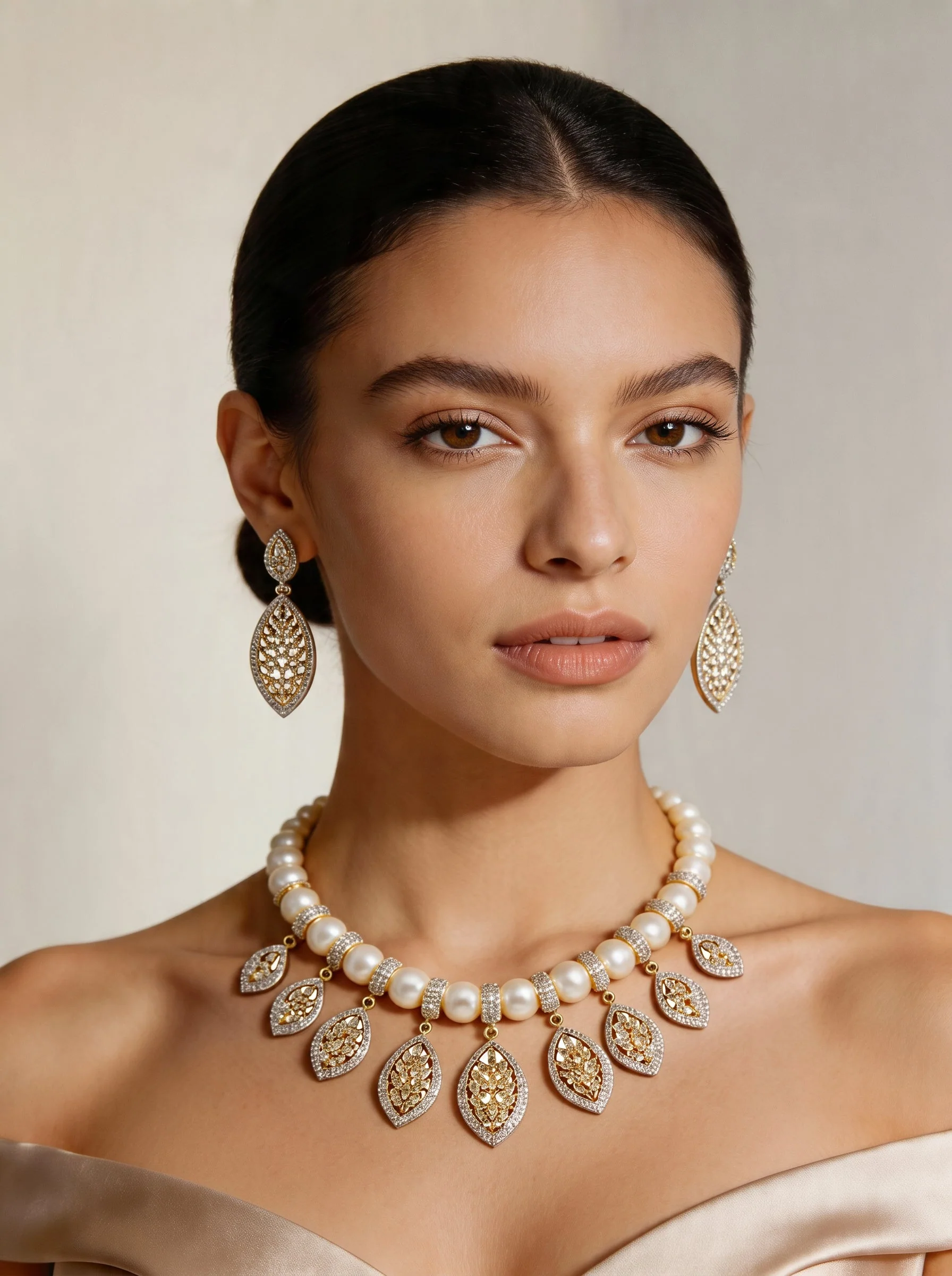 White Pearl And Zirconia Necklace Set