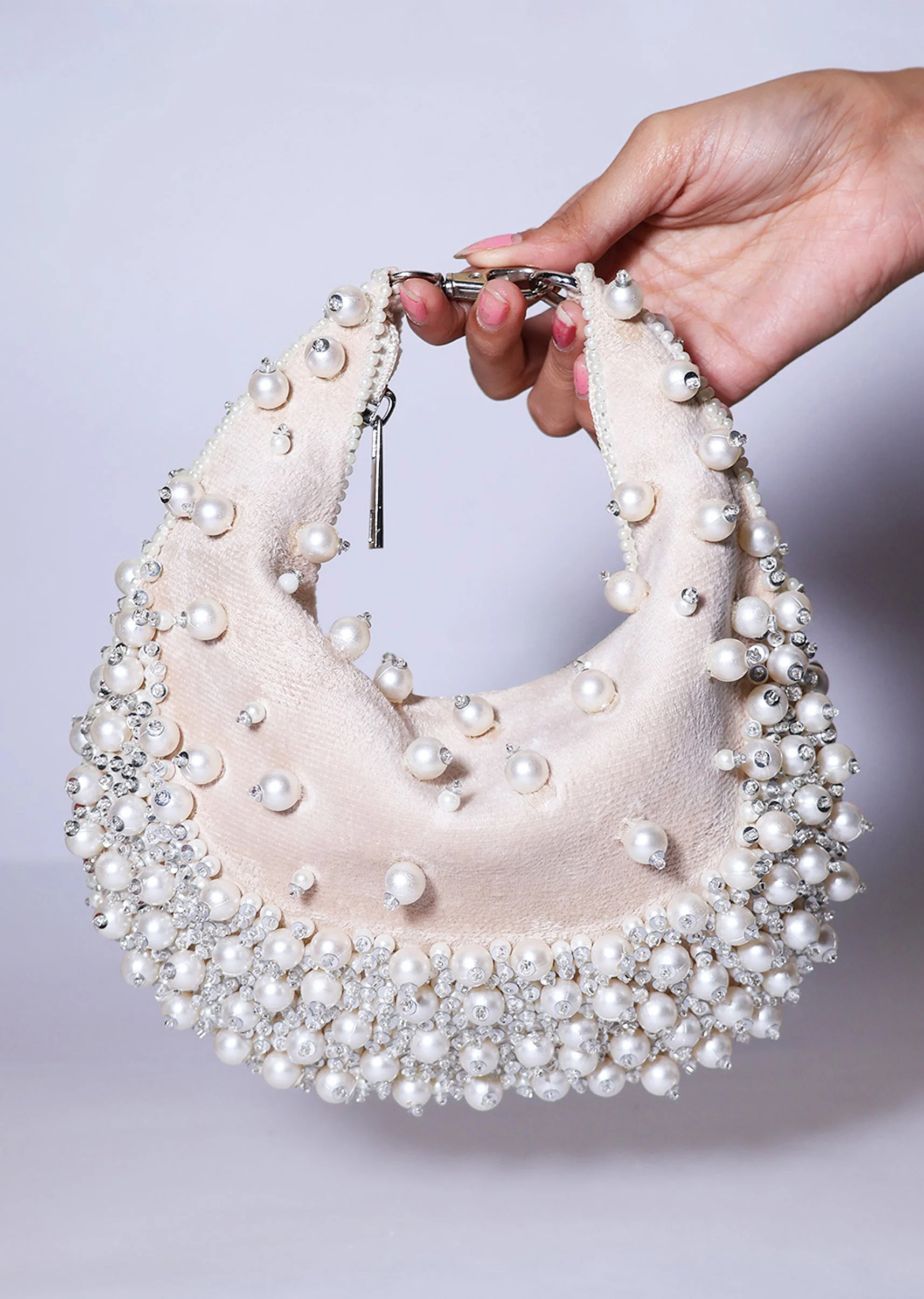 White Pearl Beaded Clutch