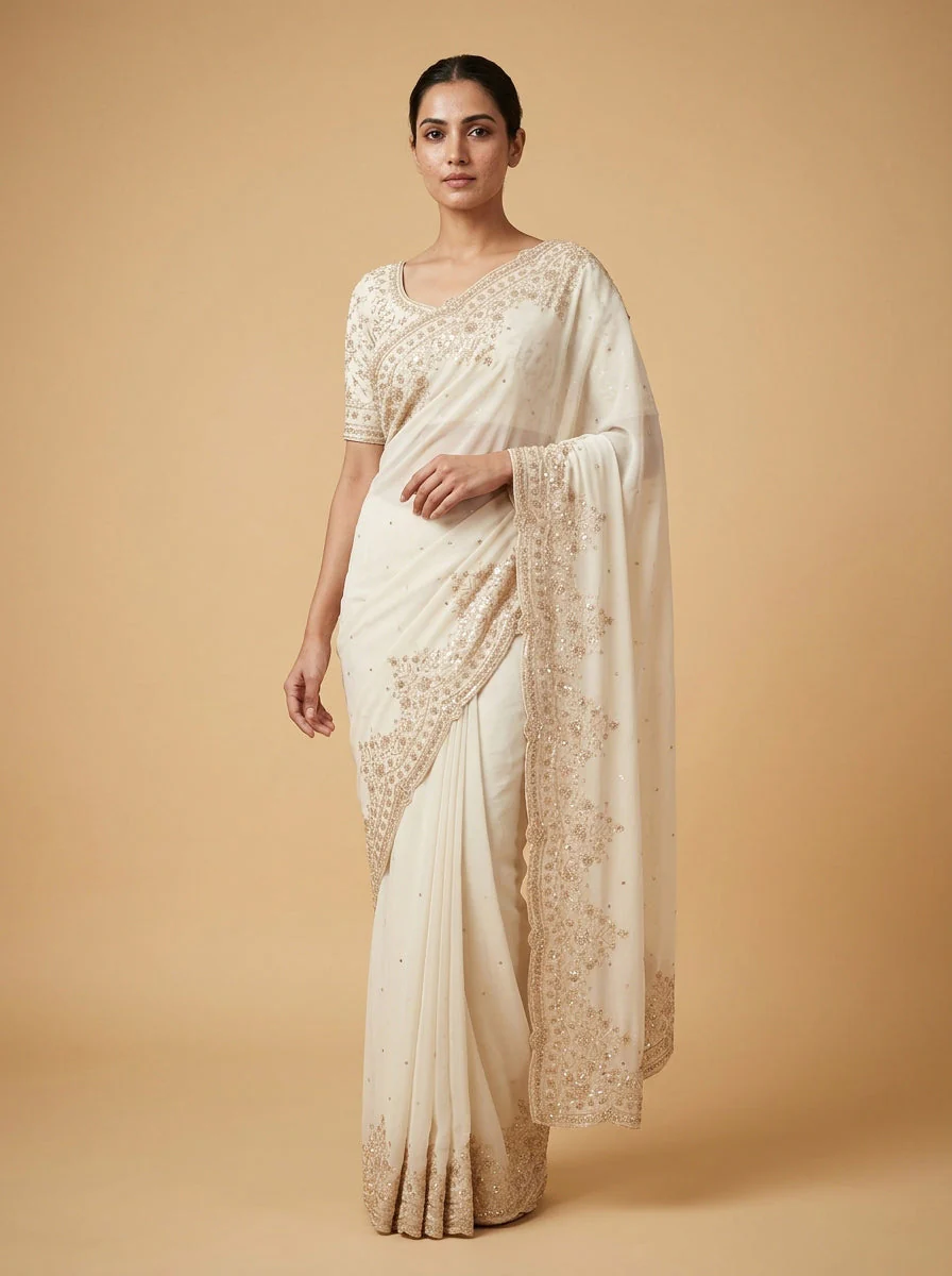 White Pristine Classic Saree