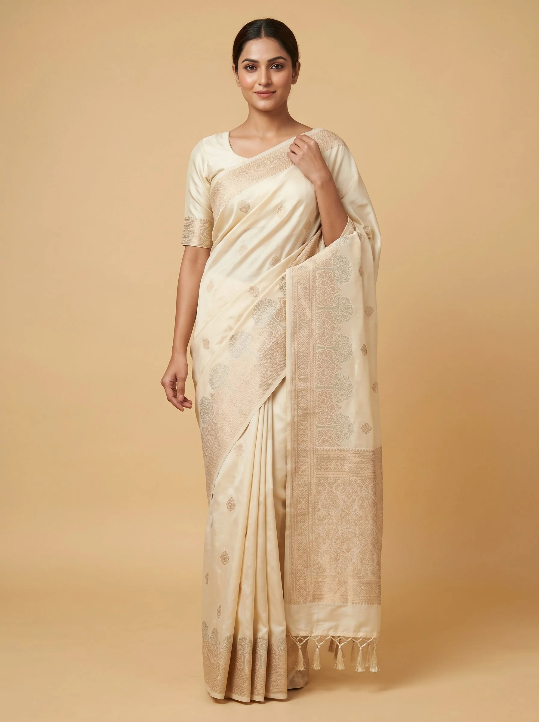 White Pure Ivory Handloom Saree