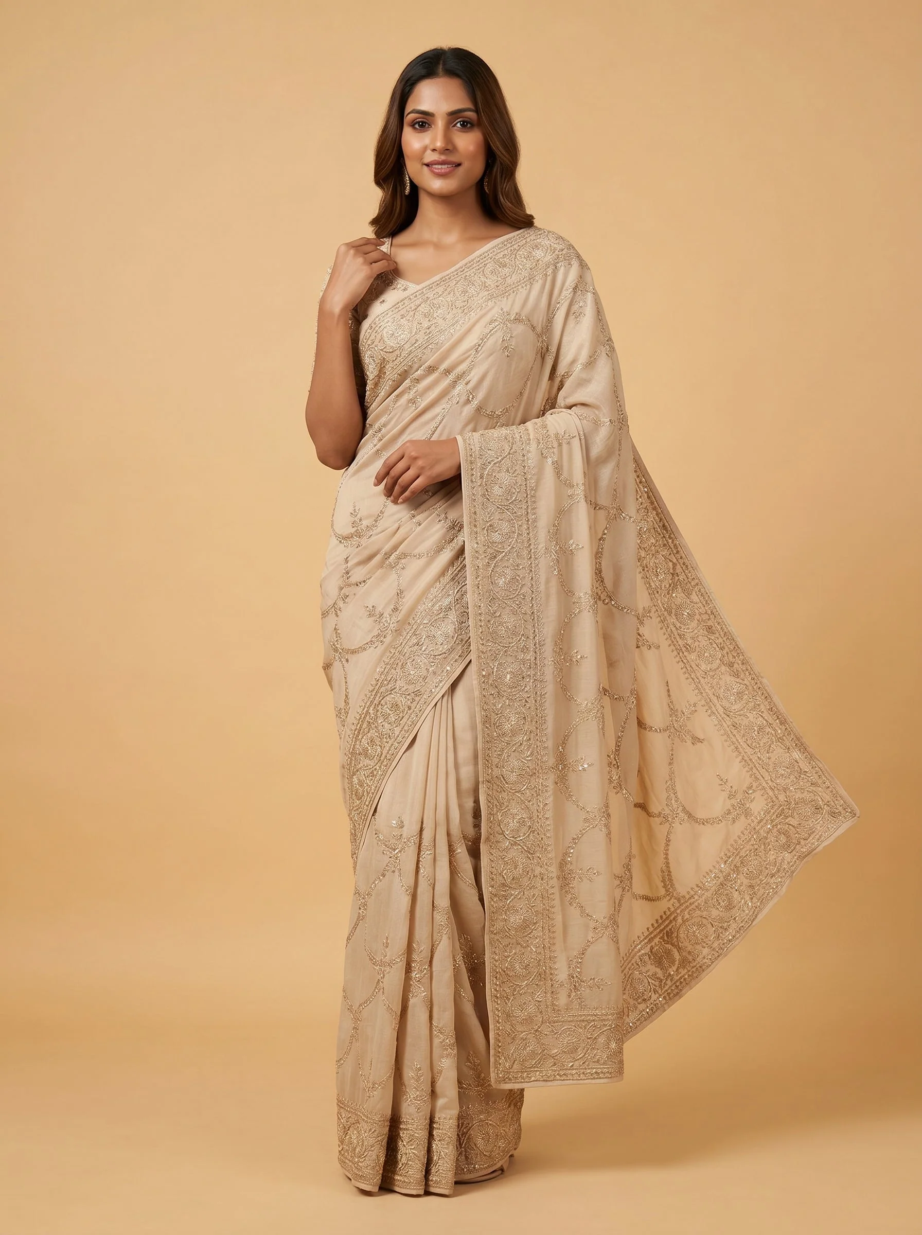 White Pure Threadwork Embroidered Saree