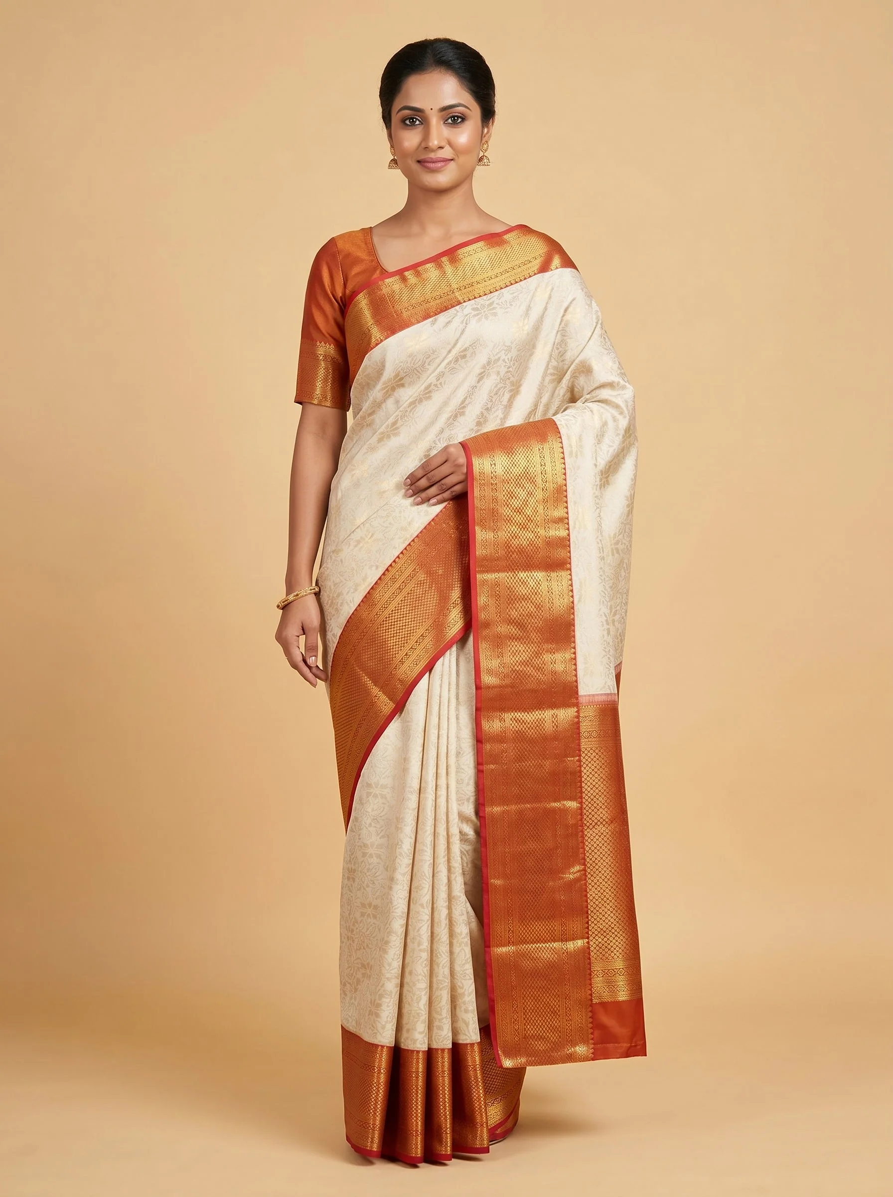 White Red Crisp Contrast Handloom Saree