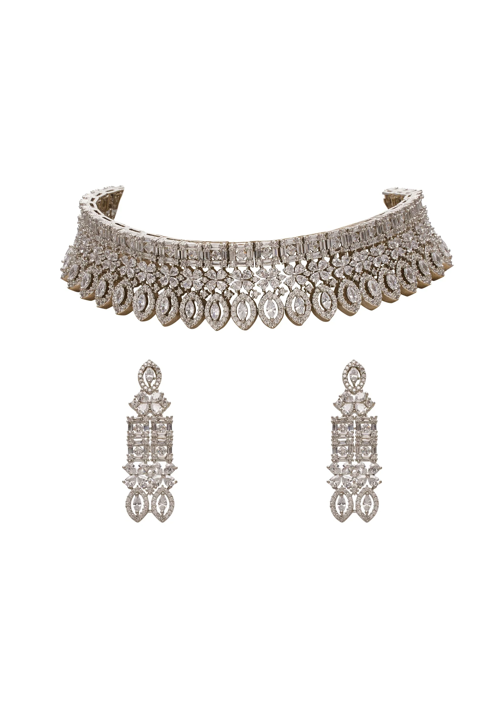 White Rhodium Statement Choker Set - Image 2