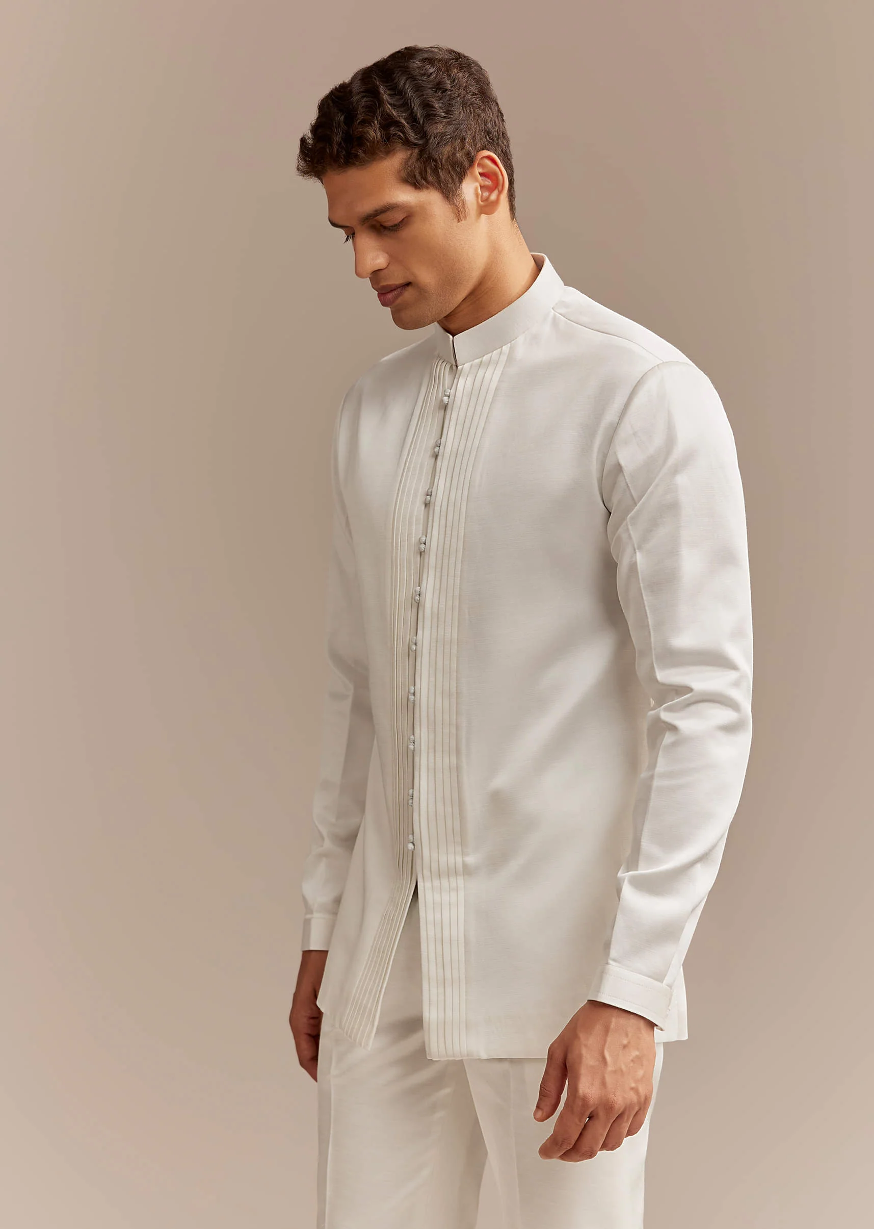 White Satin Silk Indo Western Set For Men With Pastel Embroidery - Image 7
