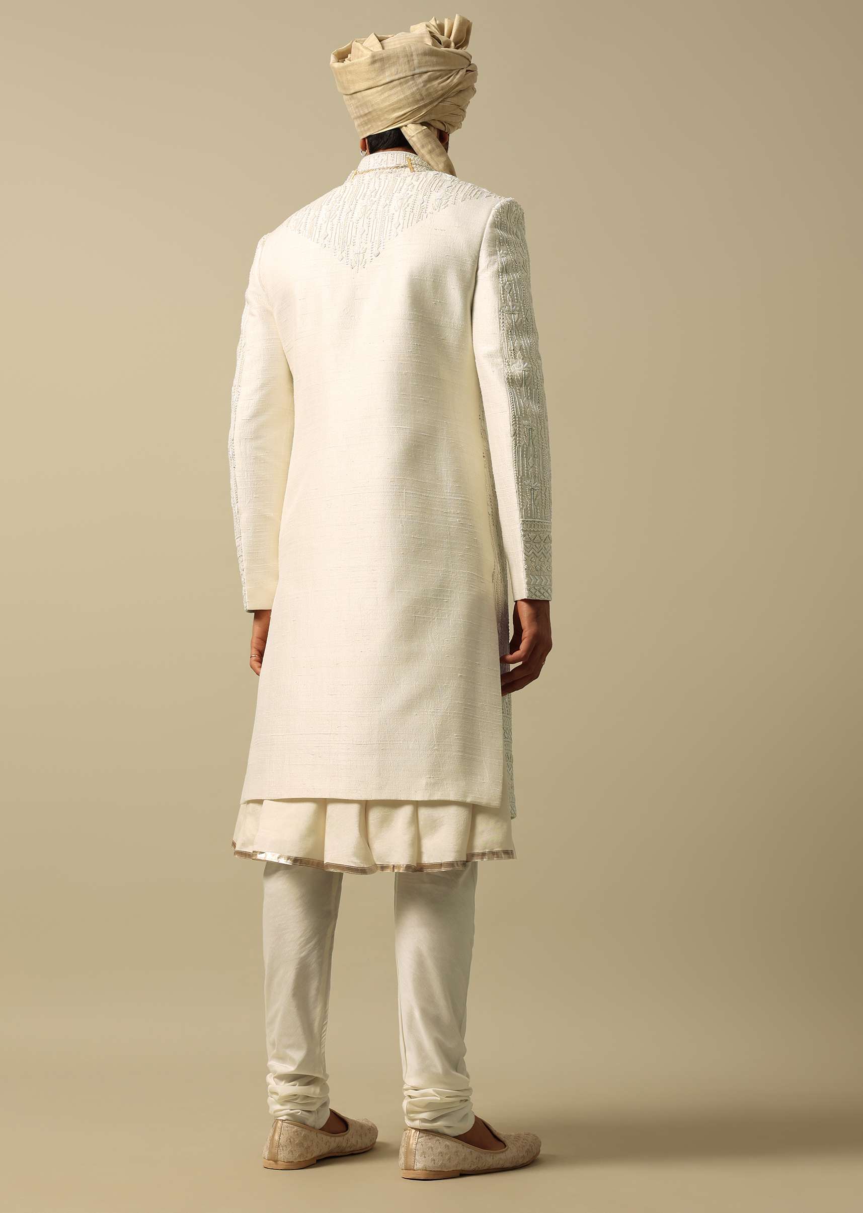 White Sherwani with Exquisite Heavy Embroidery - Image 5
