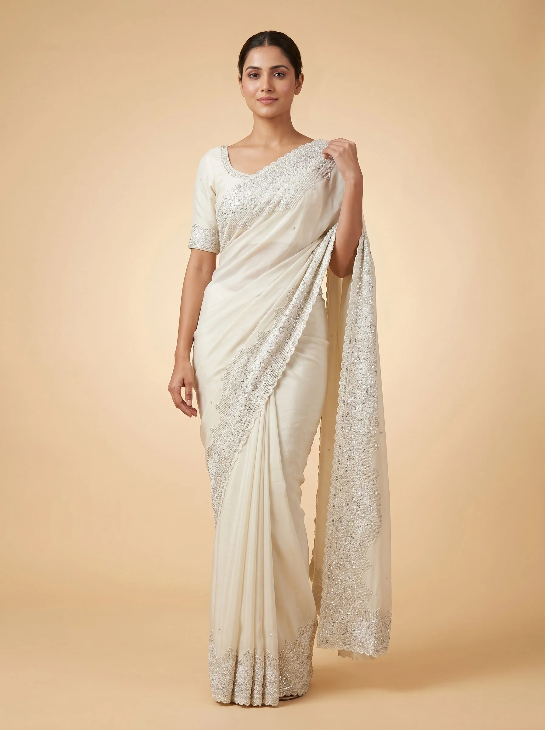 White Silk Glow Embroidered Saree