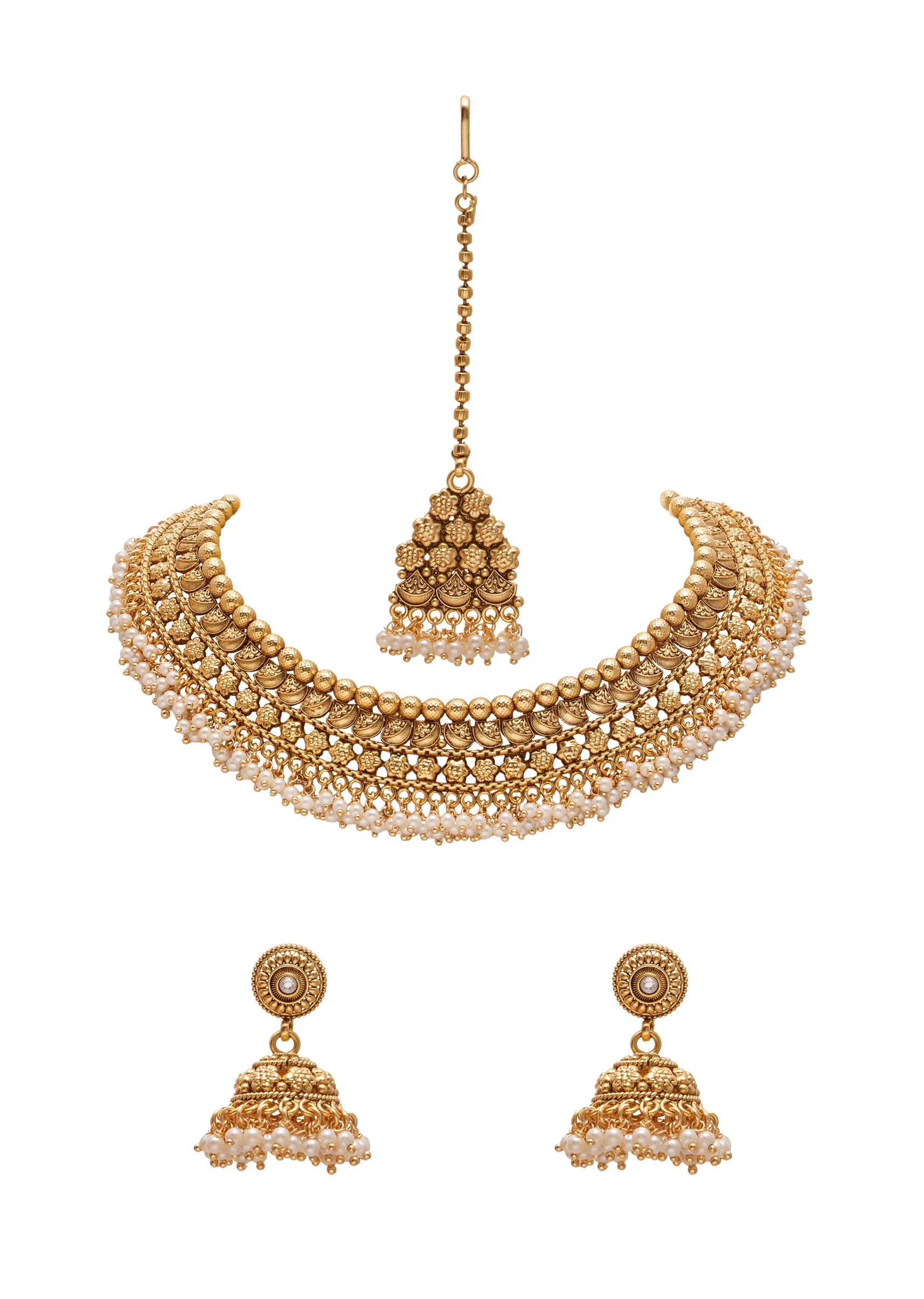 White Stone And Pearl Choker Set