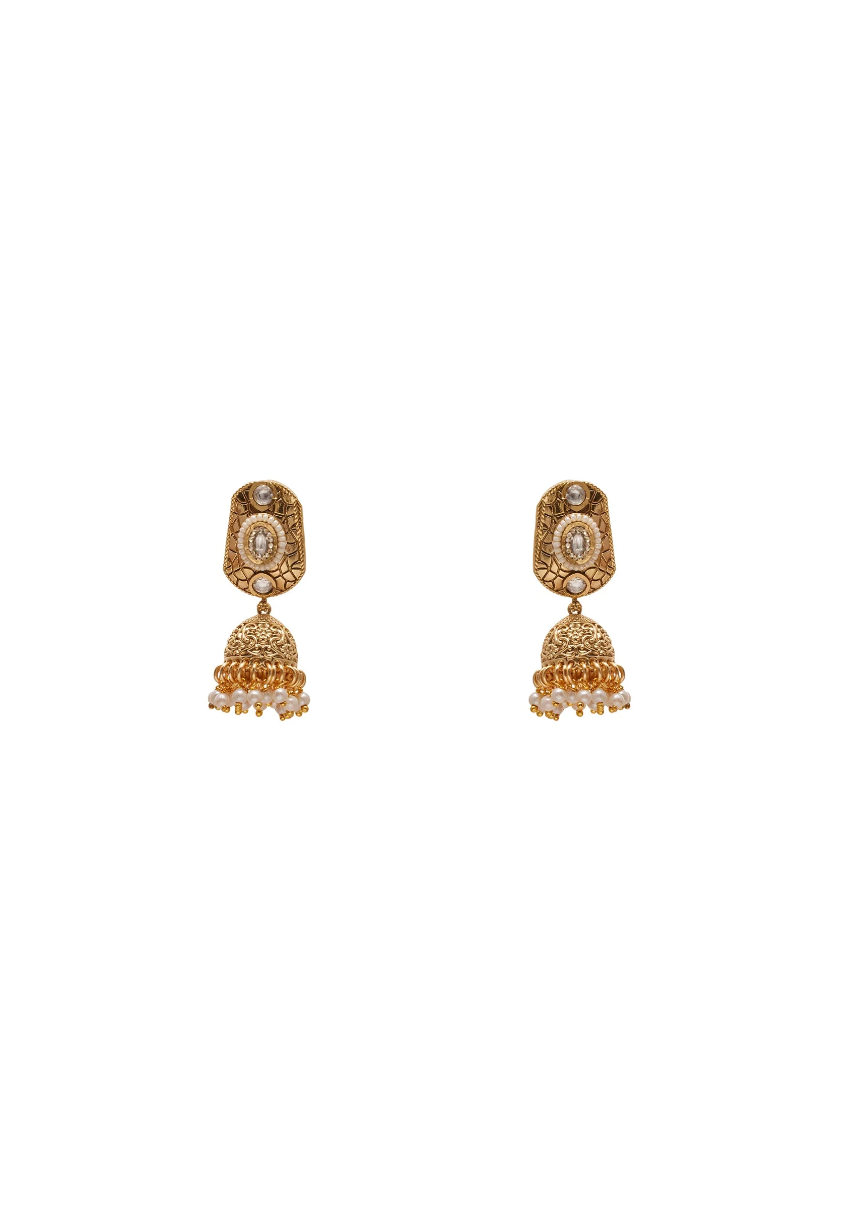White Stone And Pearl Kundan Rajwadi hoker Set - Image 3