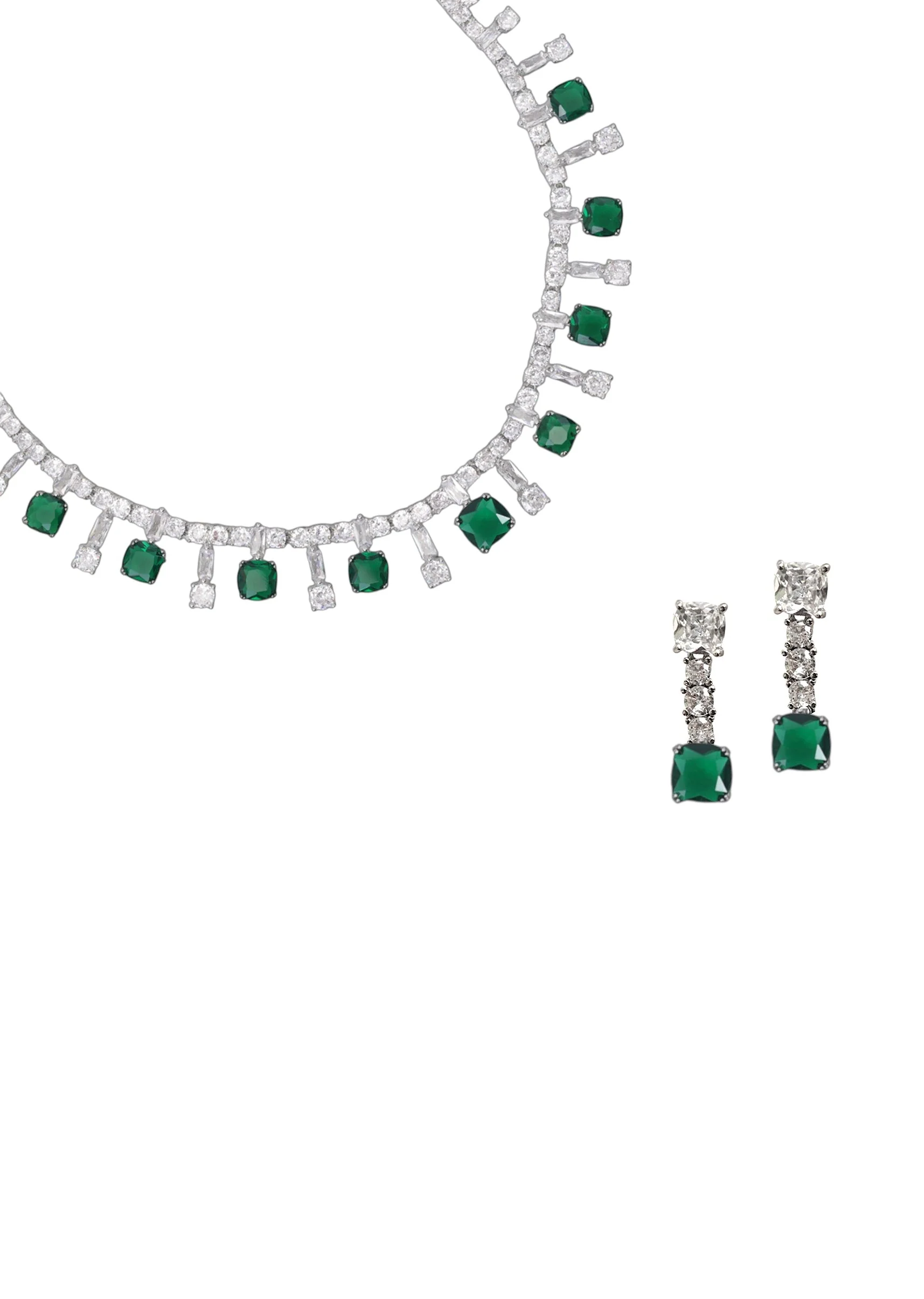 White Zircon Stone Drop Necklace and Earring Set - Image 3