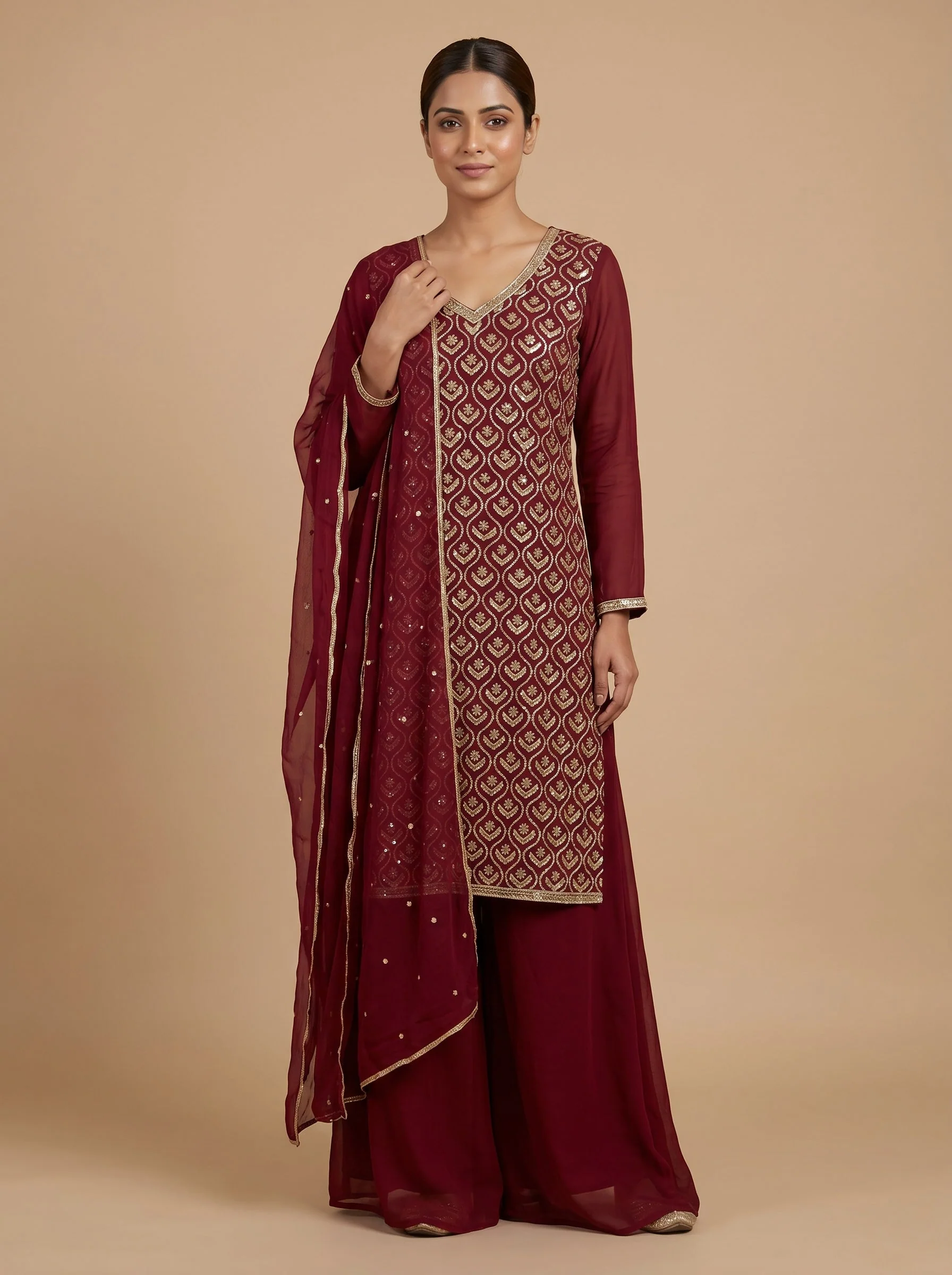 Wine Berry Sharara Set