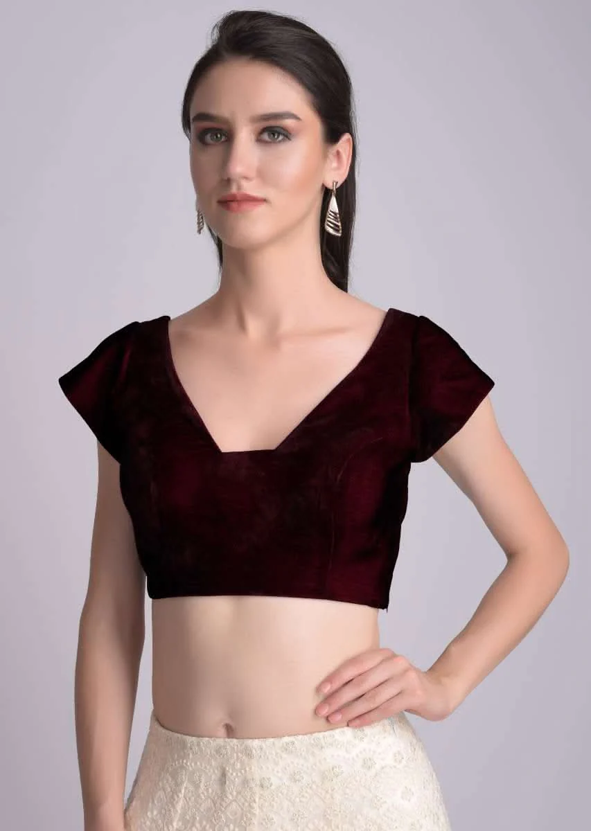 Wine Blouse In Velvet With Trapeze Neckline - Image 3