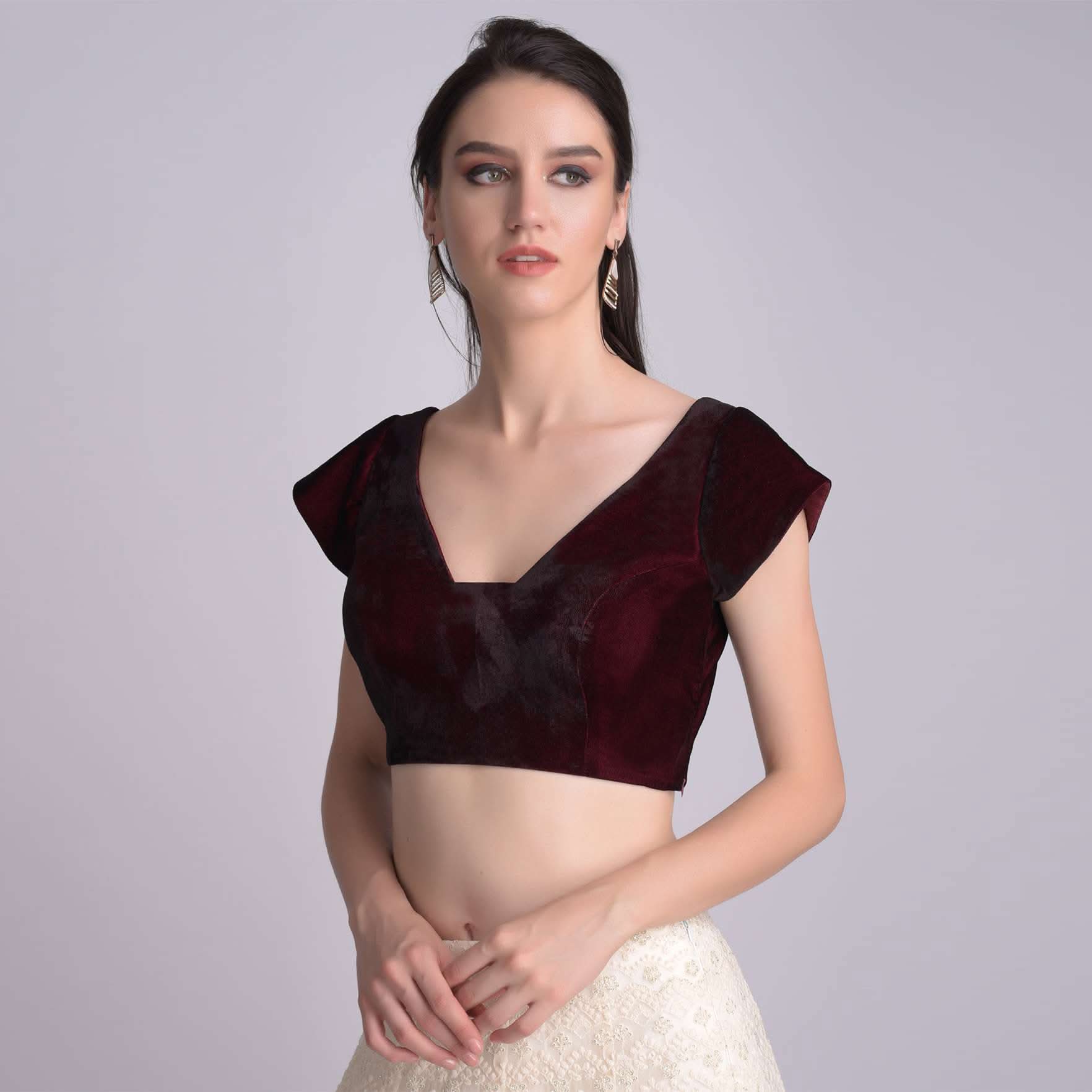 Wine Blouse In Velvet With Trapeze Neckline - Image 5