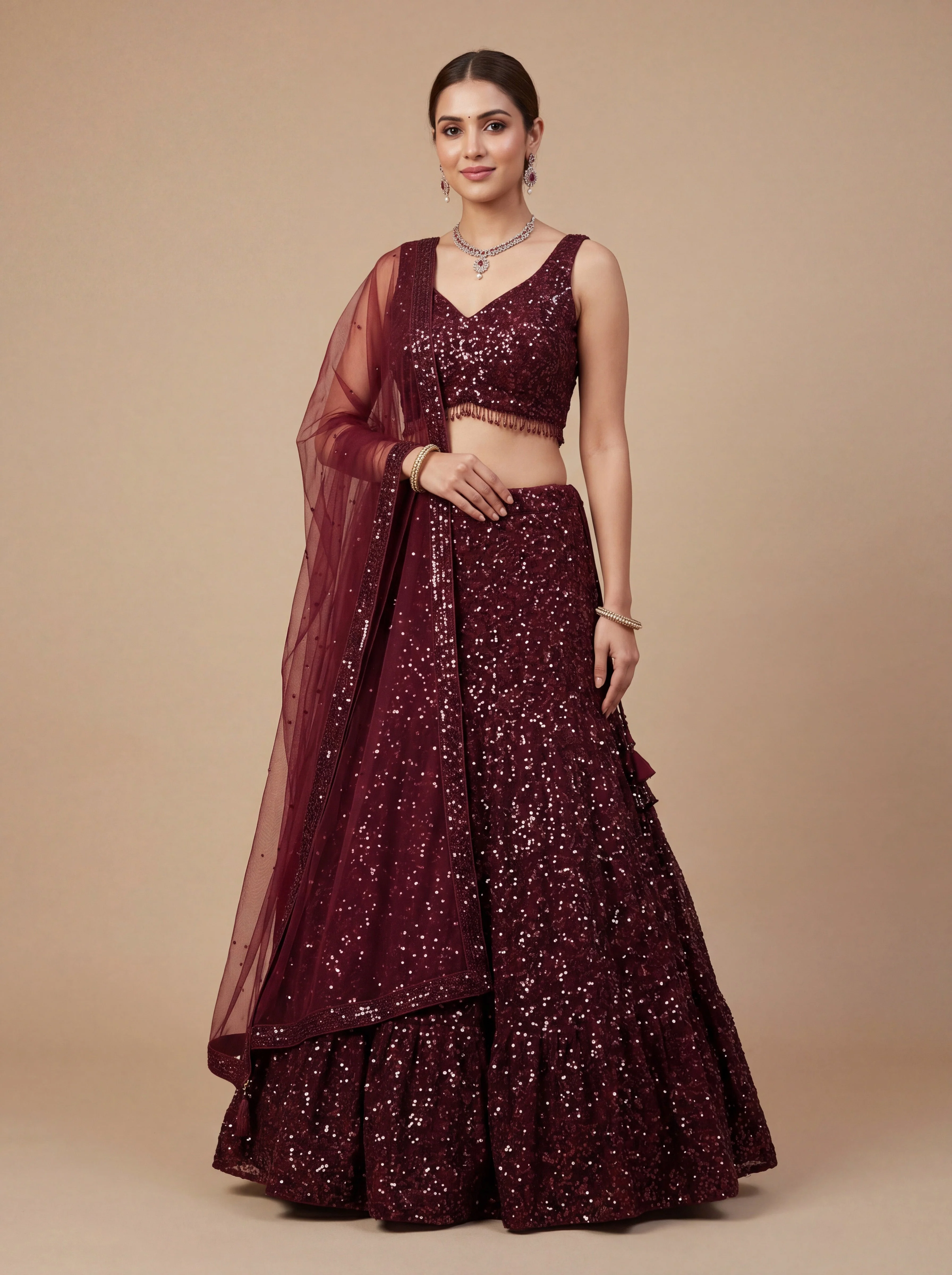 Wine Bridal Contemporary Rich Elegance Lehenga
