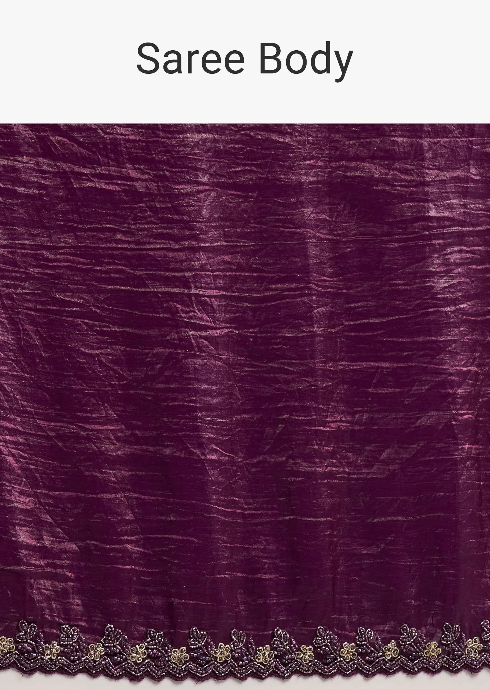 Wine Crushed Tissue Silk Saree With Cutdana Scallop Border - Image 9