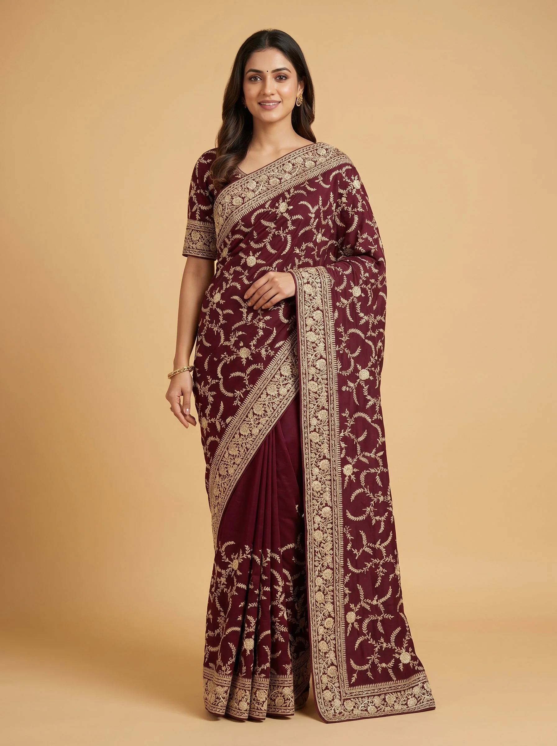 Wine Deep Hue Embroidered Saree