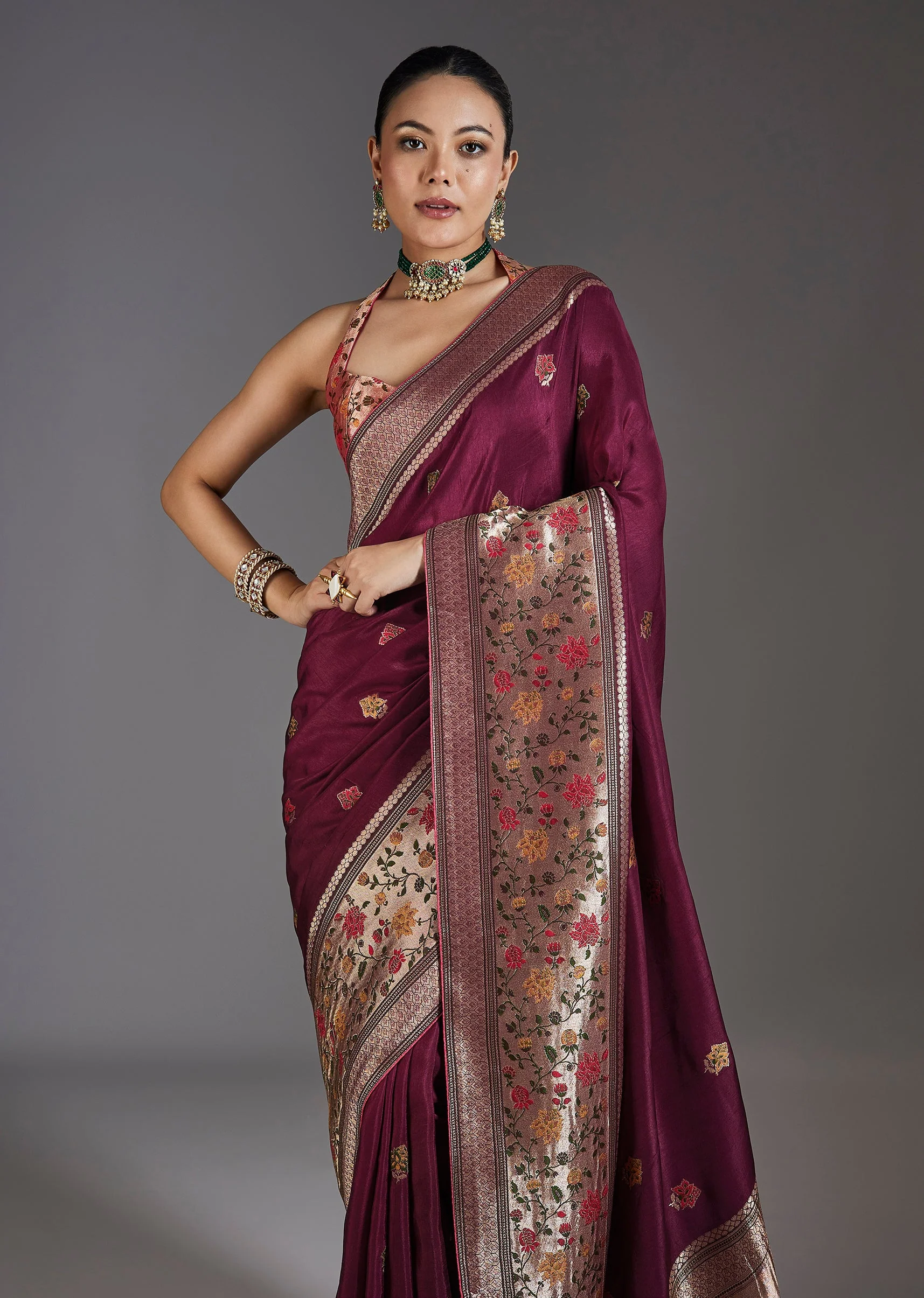Wine Dola Silk Saree - Image 5