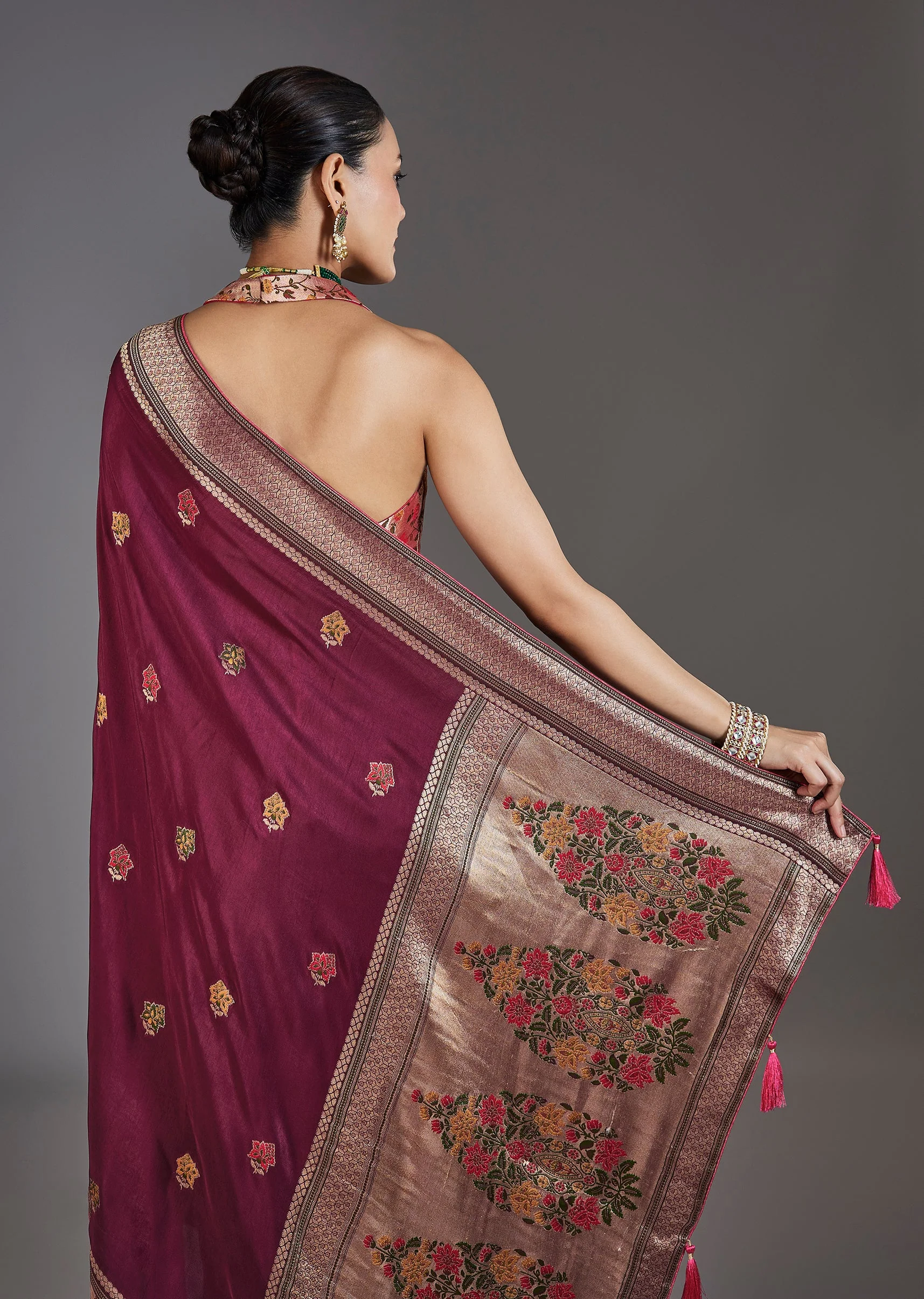 Wine Dola Silk Saree - Image 6