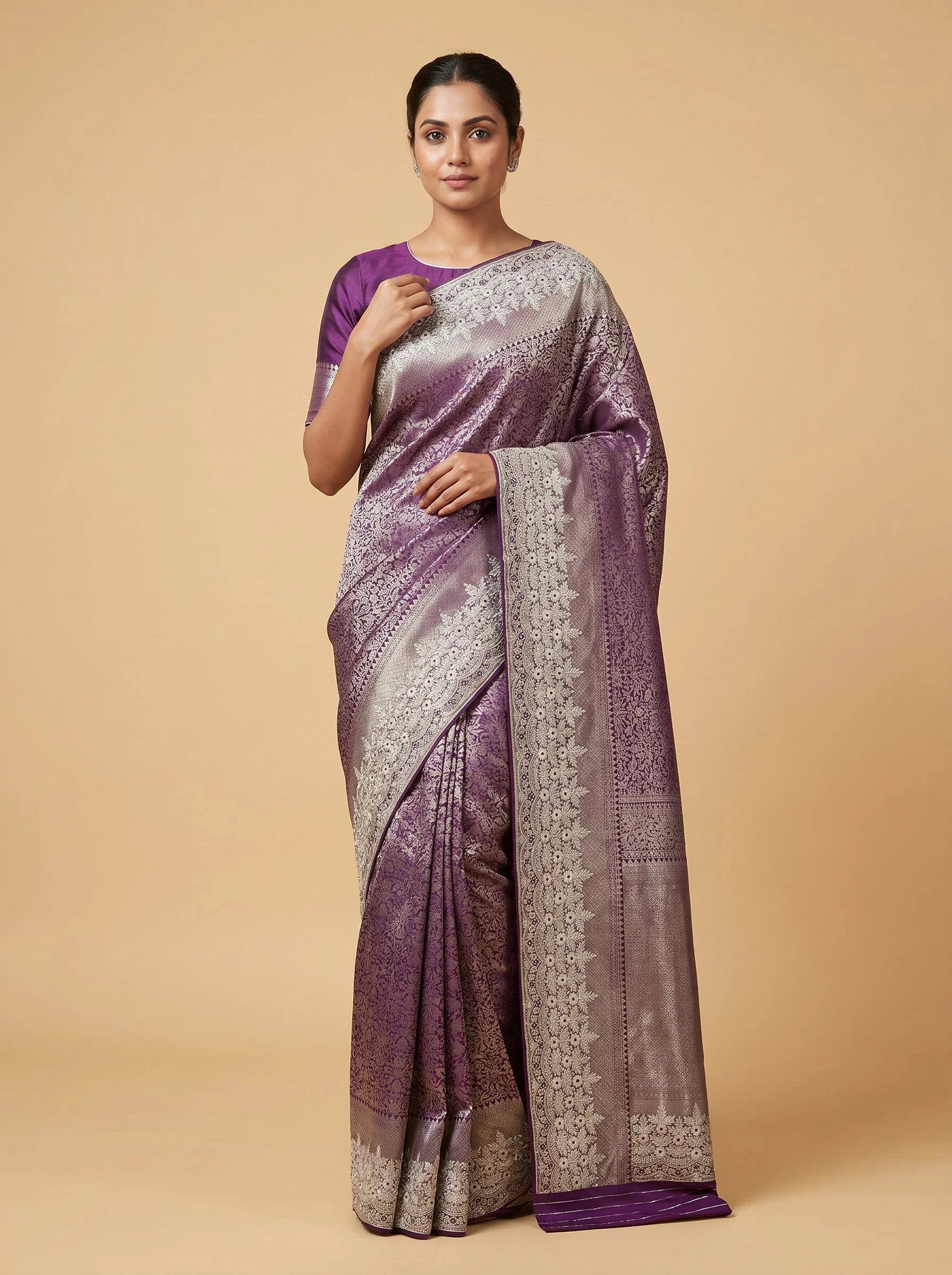 Wine embroidered saree with rich detailing