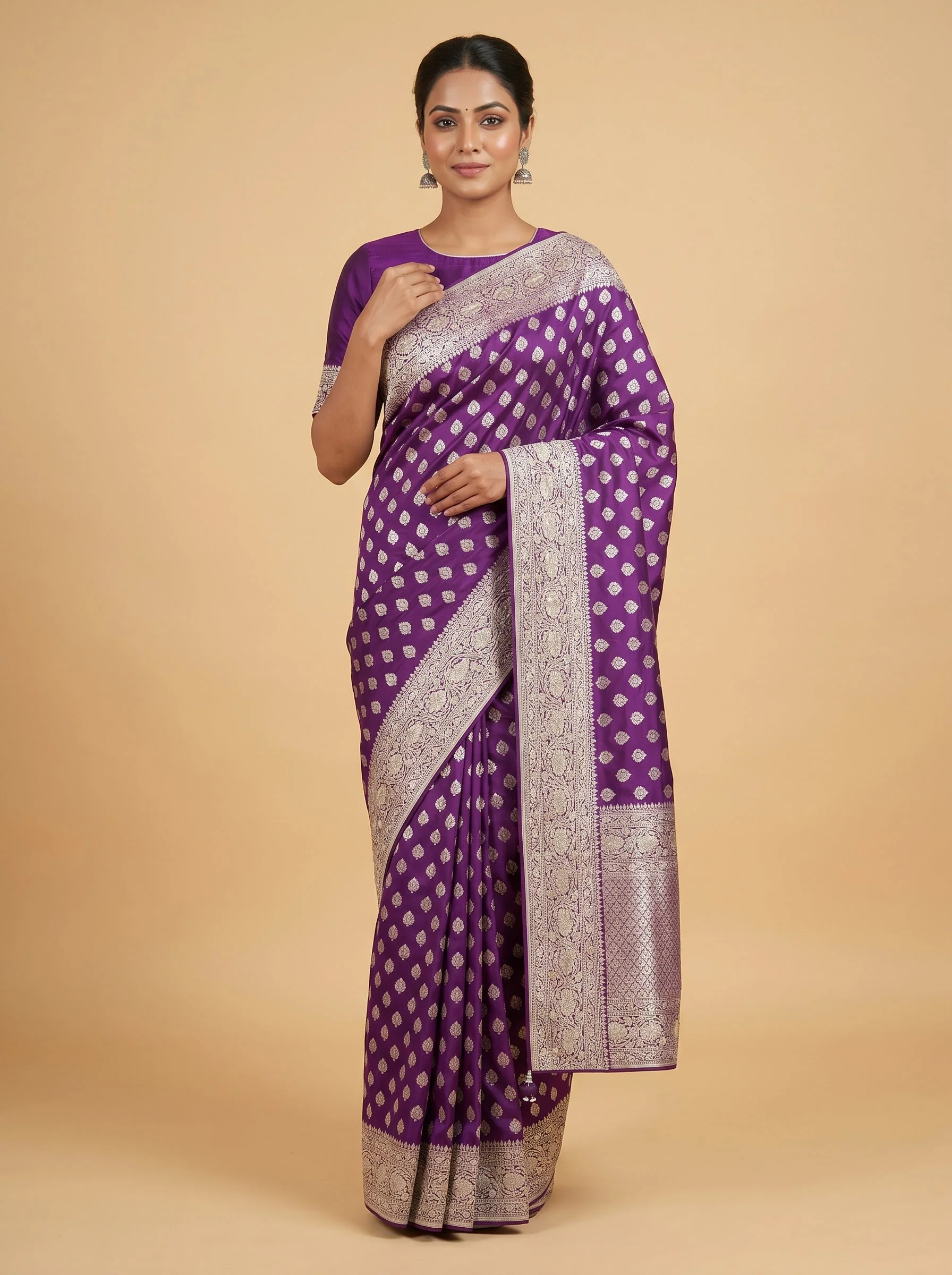 Wine embroidered saree with rich motifs